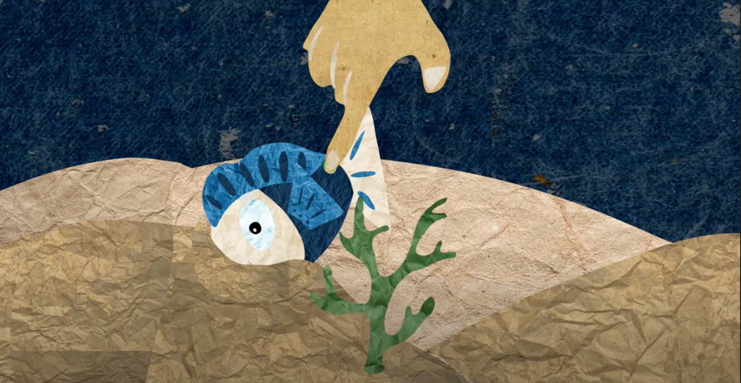  / Still from the short animation, "Toy Fish". Submitted in the 2022 Paper Film Festival. Created using After Effects. 