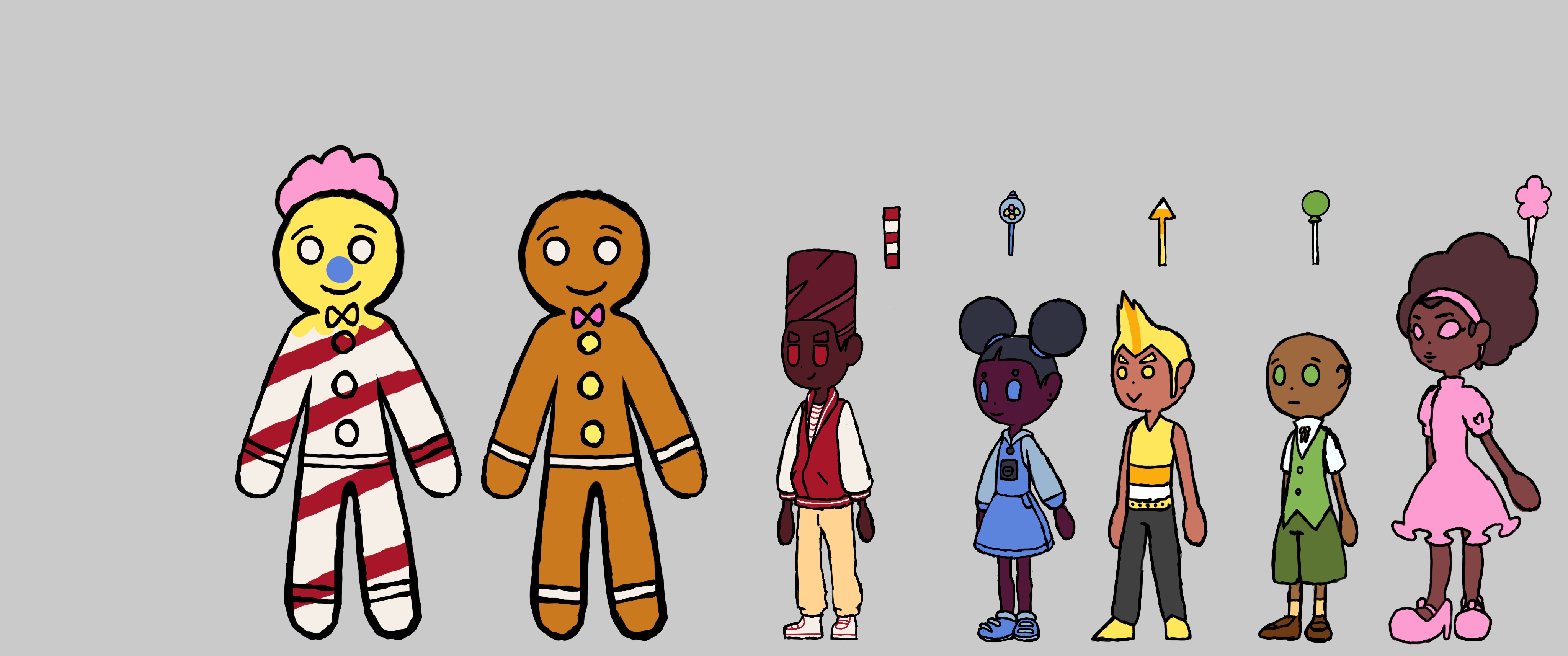  / Character design of characters from "Candyman can can dance" a 2-minute-long senior animation. created using procreate and adobe animate.