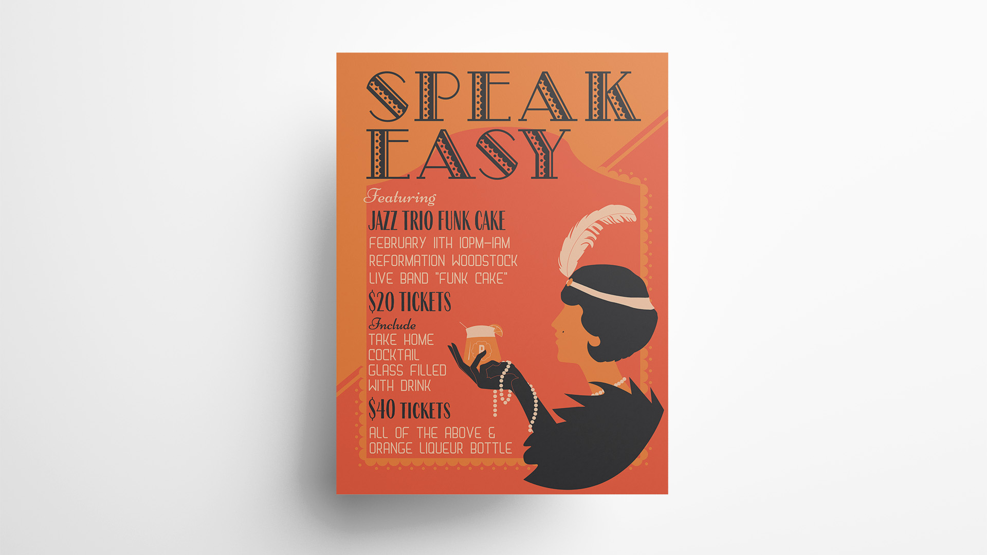 “Speakeasy” / “Speakeasy,” in house event poster for Reformation Brewery, 24 x 36 inches poster print, 2023. This poster was on display at Reformation Brewery for a “Speakeasy” themed night. 