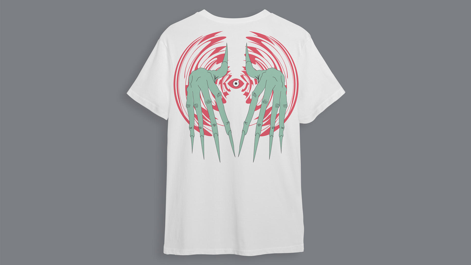 “Caster” / “Caster,” T-Shirt Design, digital. 2022. T-Shirt design for clothing brand “Disintegrate”. Mockup from Freepik.com.