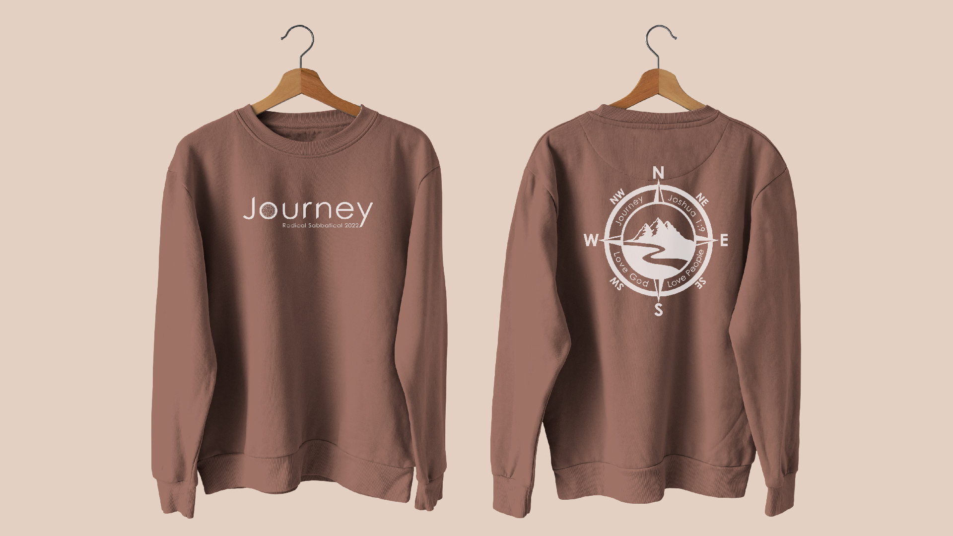 “CFUMC Retreat Sweatshirt” / “CFUMC Retreat Sweatshirt”, Sweatshirt Design, Adobe Illustrator and Photoshop, 8 x 2 inches front and 7 x 7 inches back printed on apparel, 2022. This shirt design focused on the theme of “Journey”, and was designed for a church’s retreat.