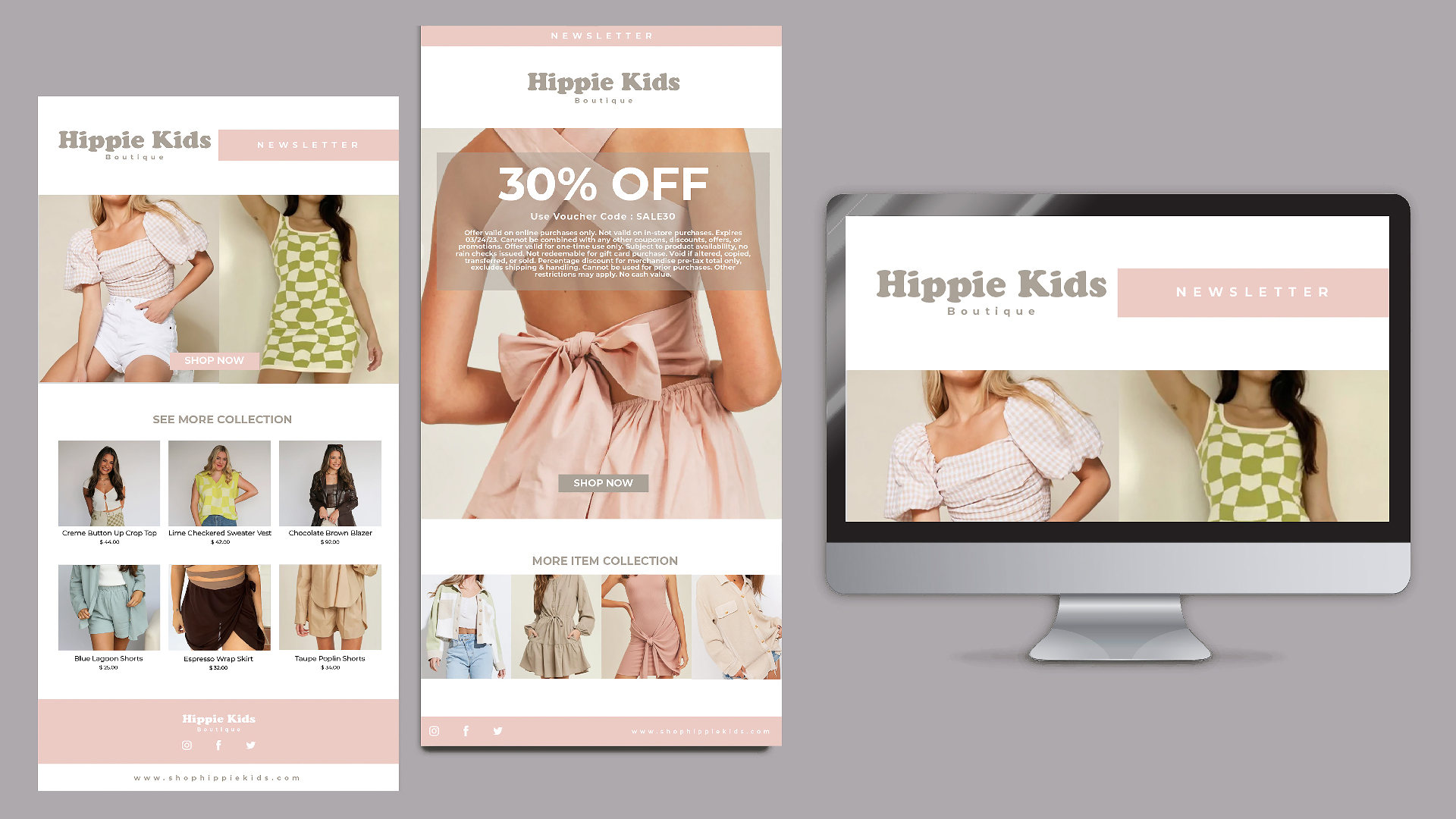 “Hippie Kids Boutique” / “Hippie Kids Boutique”, Email Newsletter, Adobe Illustrator, Designed for Digital Devices, 2022.