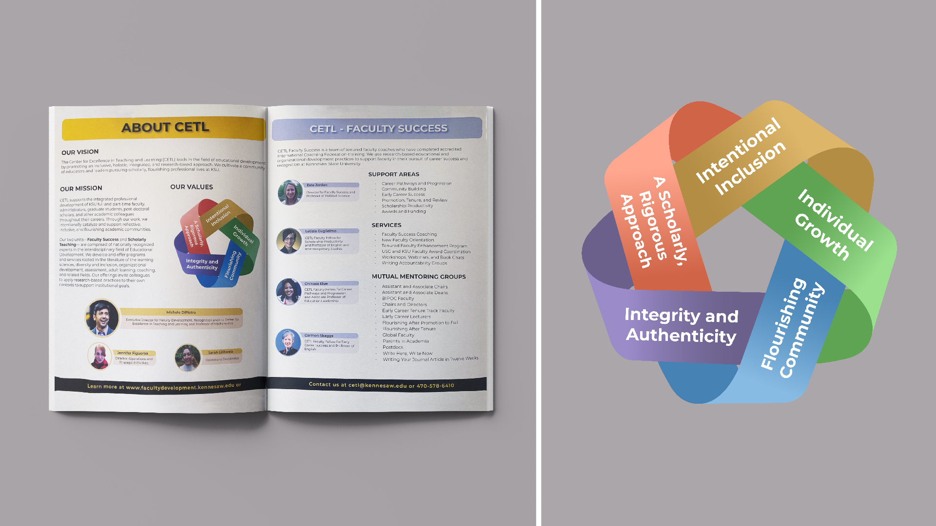 CETL Brochure / “CETL Brochure”, Infographic for the Brochure, Adobe Illustrator, 8.5 x 11 printed, 2022.

The Infographic featured in this brochure represents and explains all of the values that the

“CETL Brochure”, Infographic for the Brochure, Adobe Illustrator, 8.5 x 11 printed, 2022.

The Infographic featured in this brochure represents and explains all of the values that the

Center for Excellence in Teaching and Learning at Kennesaw State University stand by.