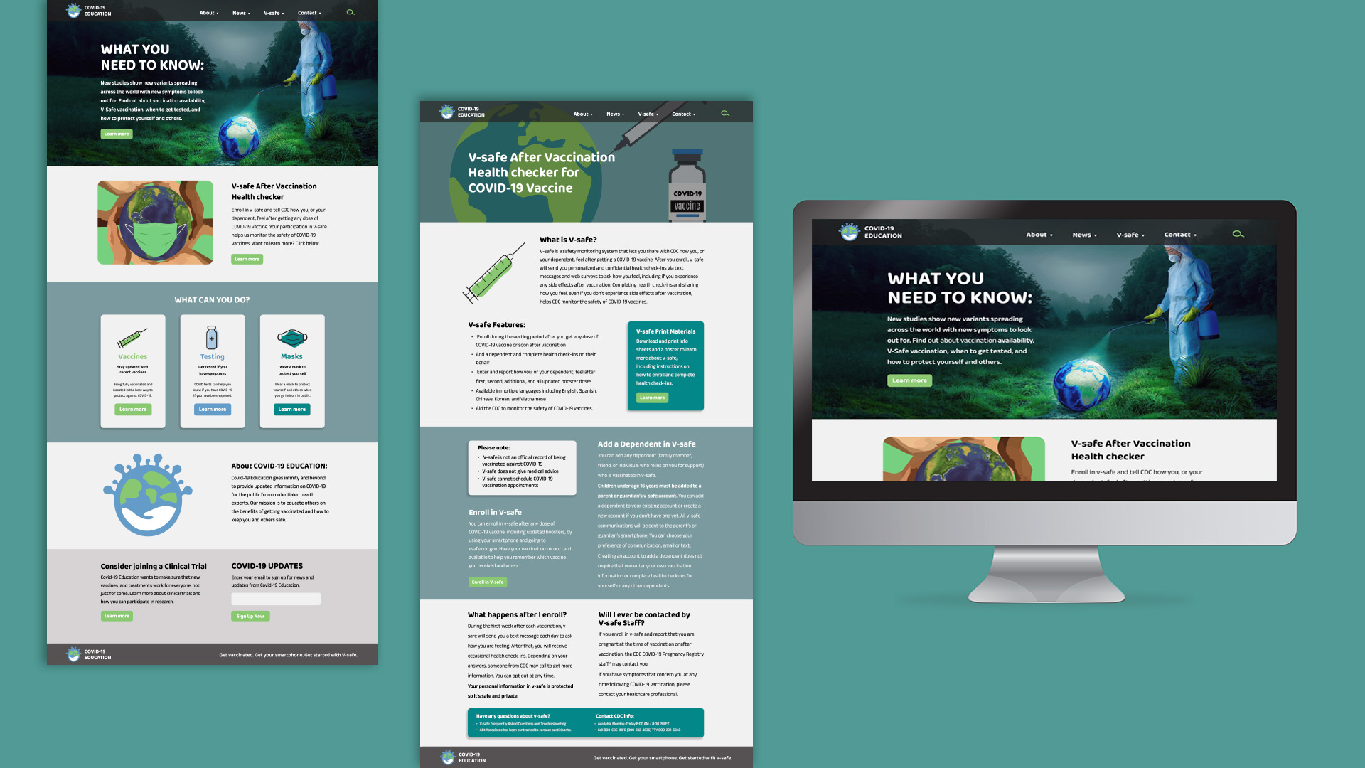 “Covid-19 Education”  / “Covid-19 Education,” Web Design, Homepage, subpage, and branding for a medical company called Covid-19 Education.