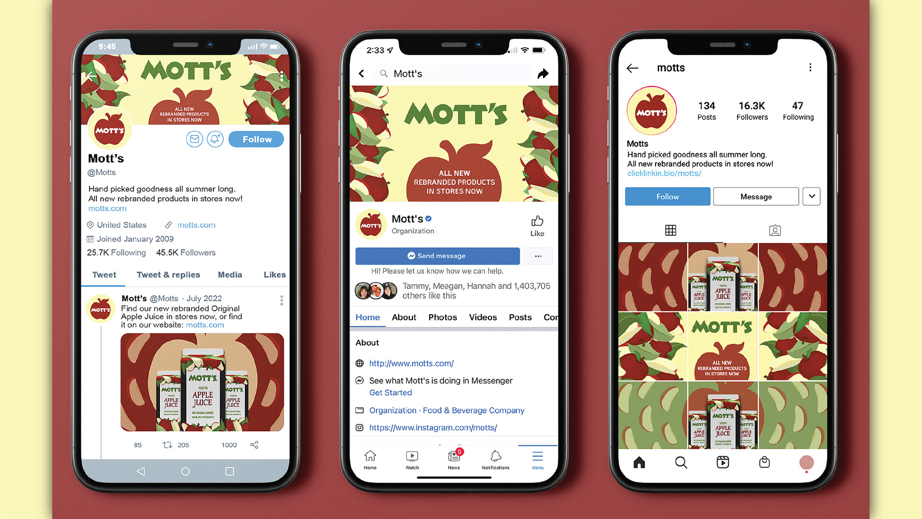 “Mott’s Apple Juice”  / “Mott’s Apple Juice,” Mobile social media campaign, 2022. Social media graphics made for marketing.