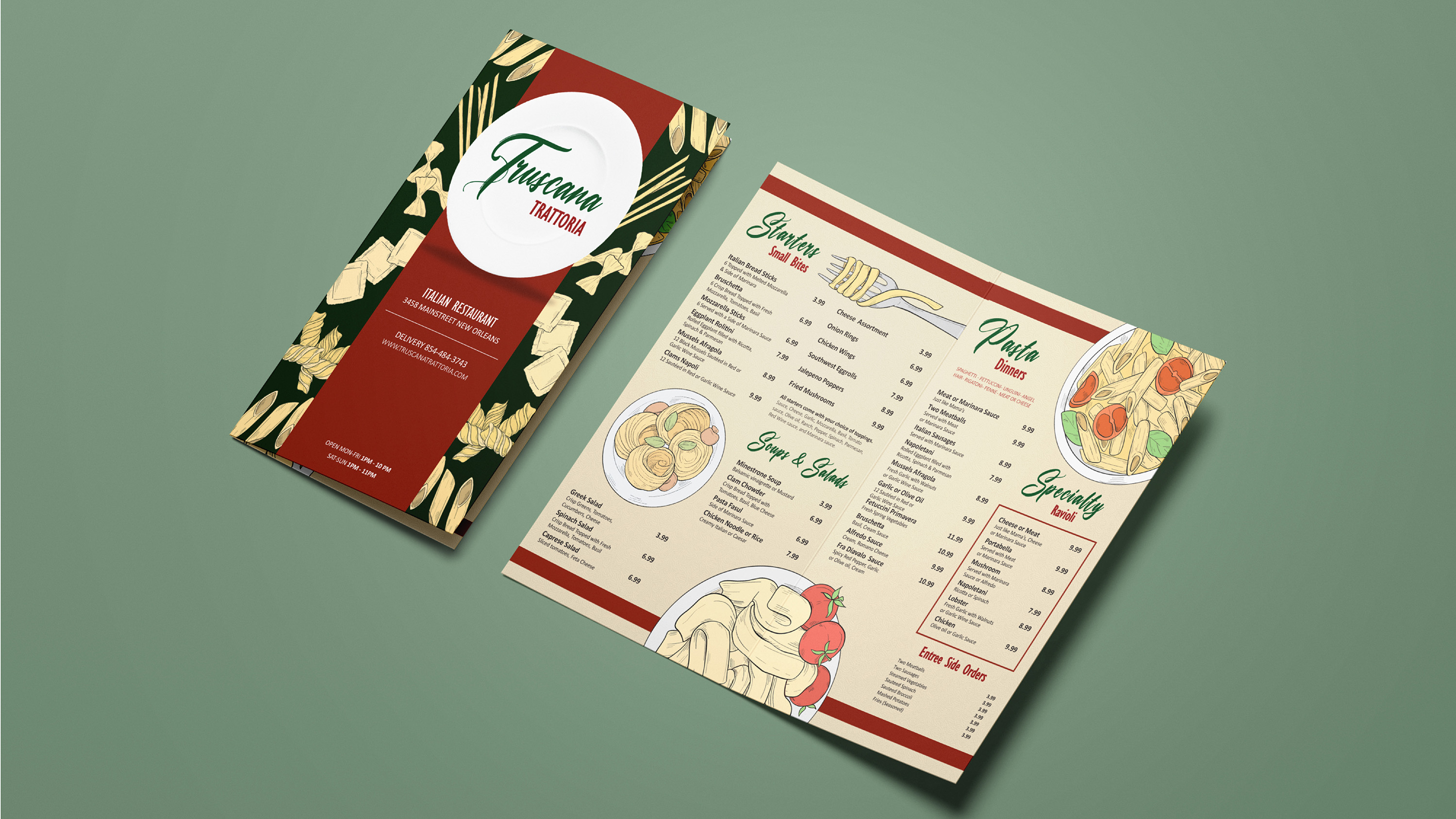 “Truscana Trattoria Italian Restaurant” / “Truscana Trattoria Italian Restaurant,” Menu design, 8.5"x14".