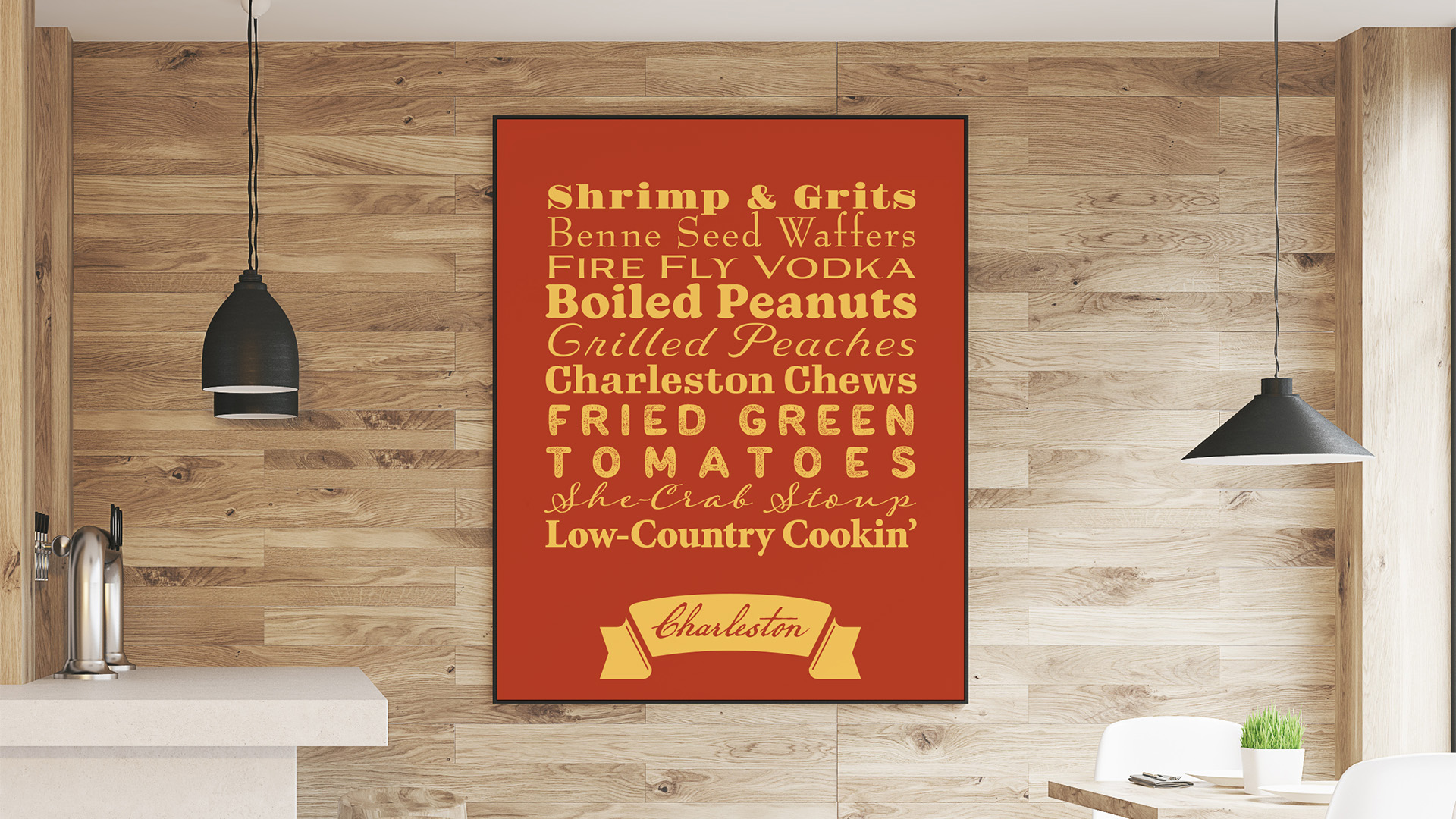 Charleston, SC Food Poster / “Charleston, SC Food Poster” typography poster, 28 x 20 inches print poster, 2021.