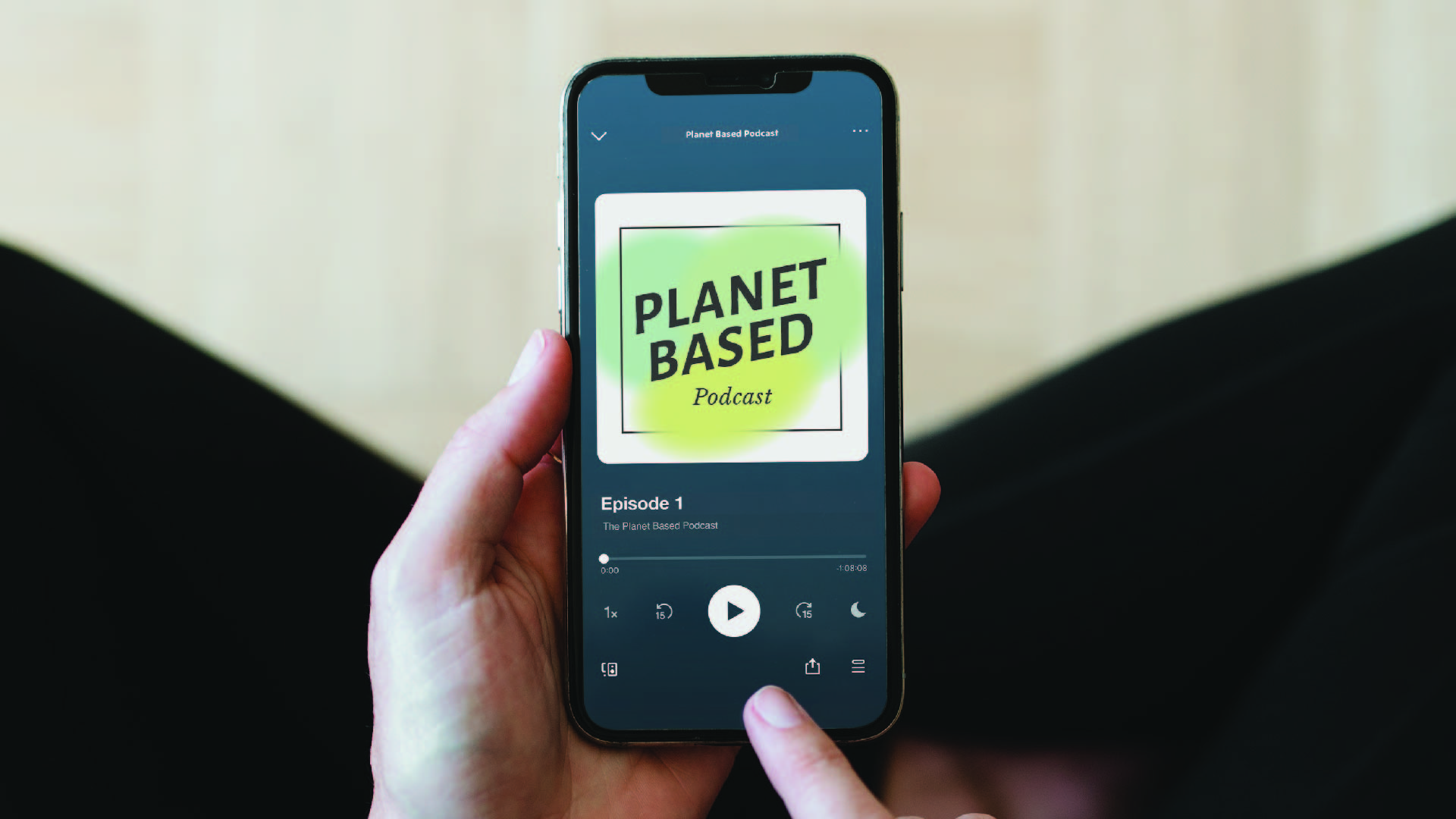Planet Based Podcast / "Planet Based Podcast," Logo art, 2022. For this podcast logo I wanted to keep it modern and simple with earth tone colors. I created a short motion graphic to go along with this logo as well. 