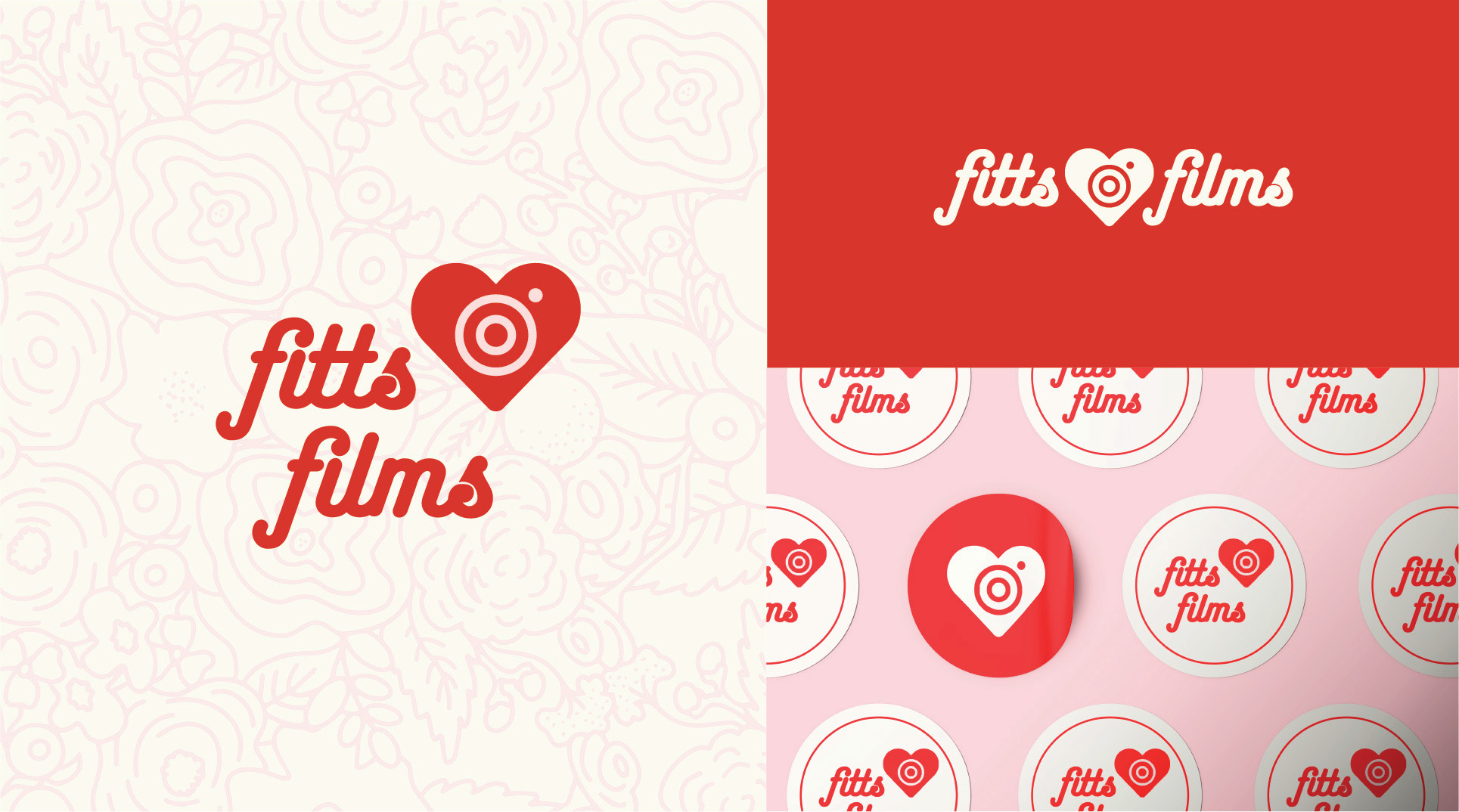 Fitts Films / “Fitts Films,” Wedding Videographer Branding Project, 2022. This branding project uses delicate floral patterns, romantic colors, and a modern-vintage design approach to create an identity for a wedding videographer that is personable, out-going, and effective. 