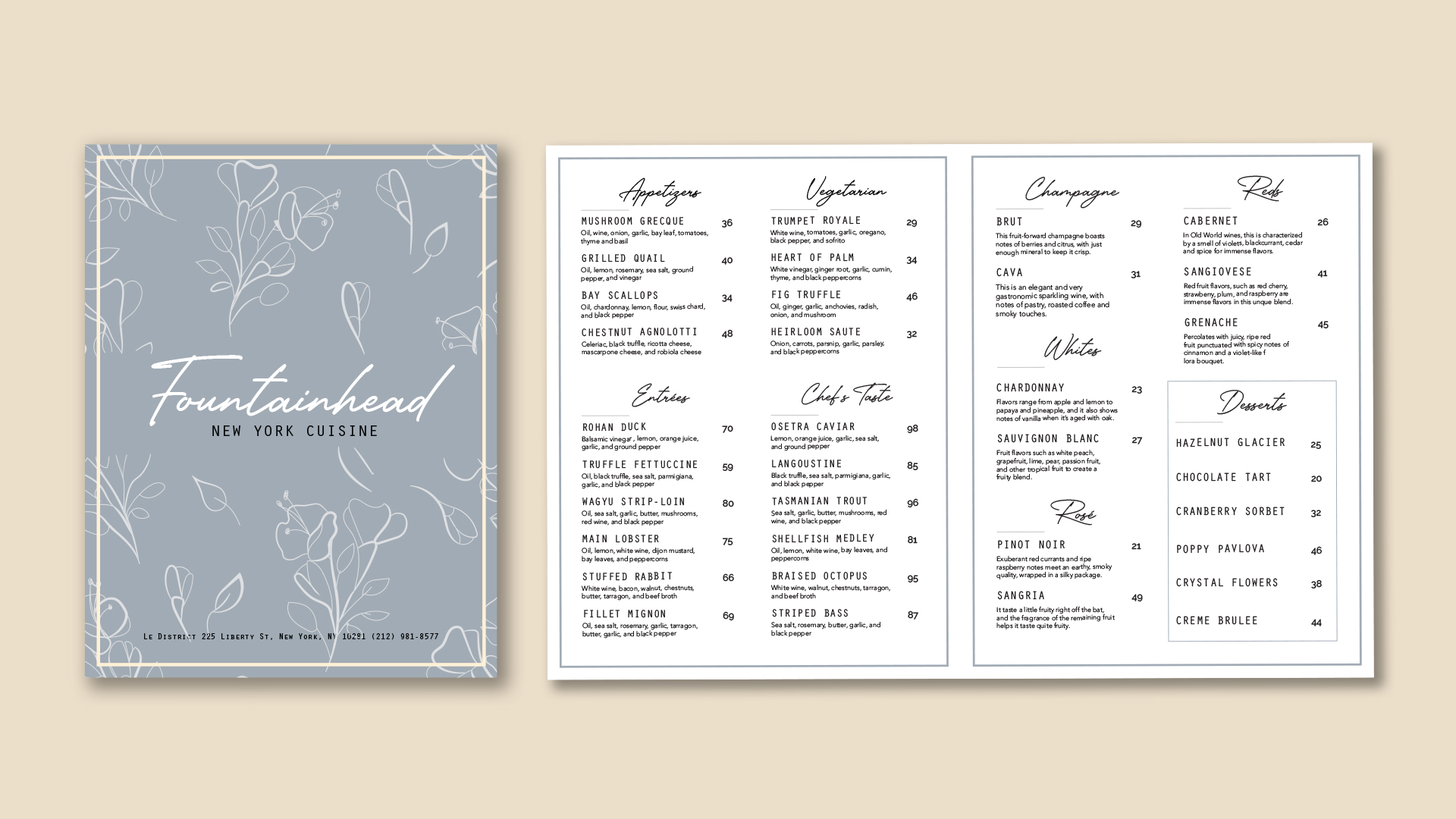 Fountainhead / “Fountainhead,” menu, 10 x 6 inches print, 2021. This menu is designed 