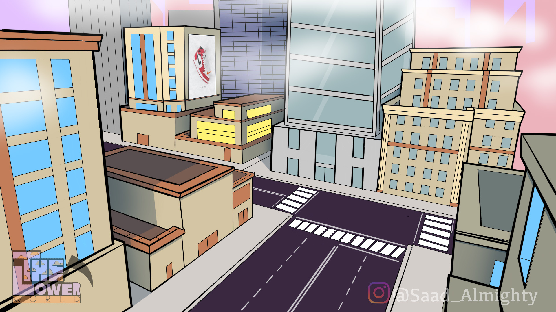 The Lower World / Still of the H.E.L. Building concept design from "The Lower World," an animated episodic sitcom created using Photoshop, Callipeg, ToonBoom, and Autodesk Sketchbook.