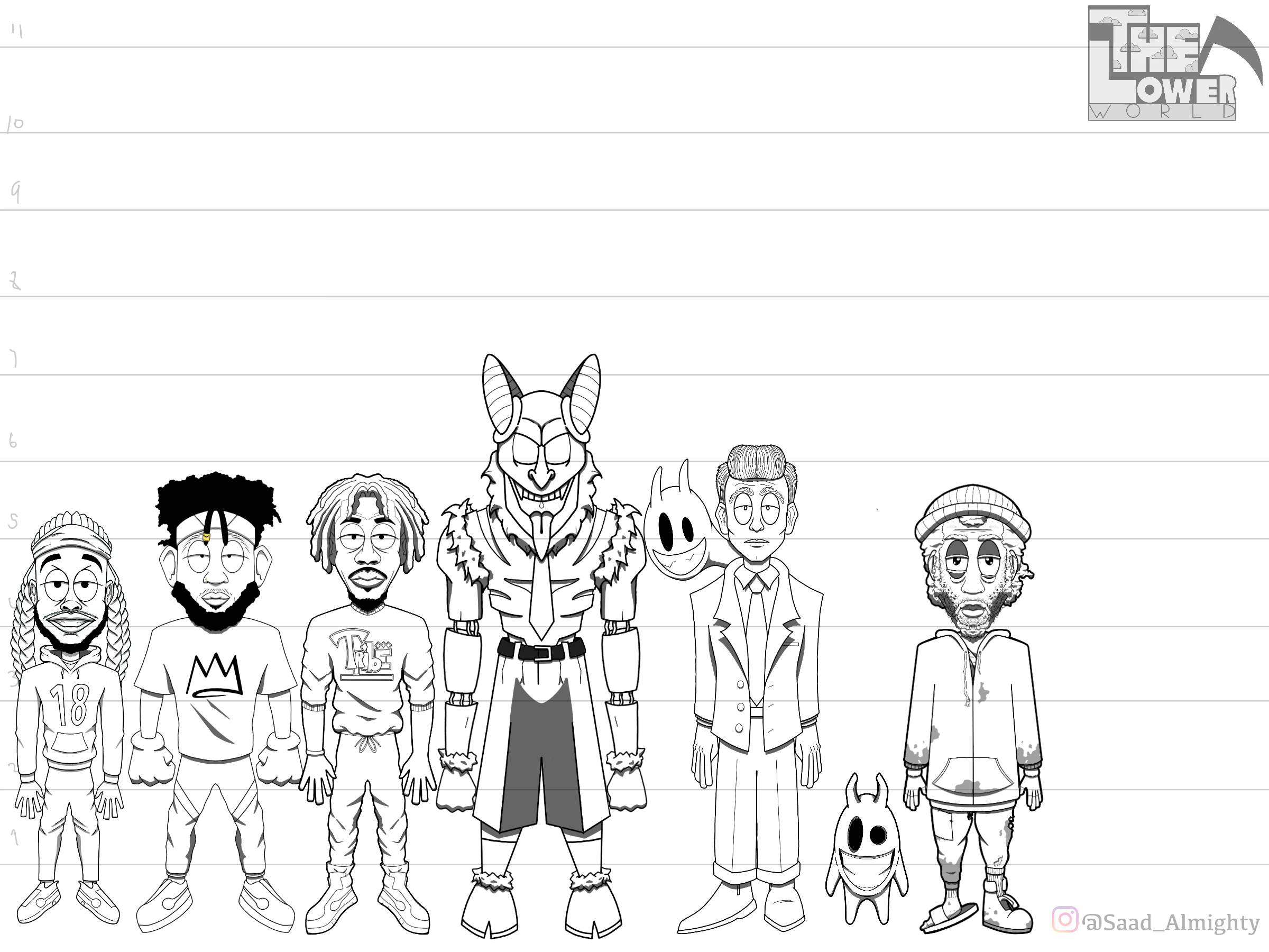 The Lower World / Still of character design lineup from "The Lower World," an animated episodic sitcom created using Photoshop, Callipeg, ToonBoom, and Autodesk Sketchbook.