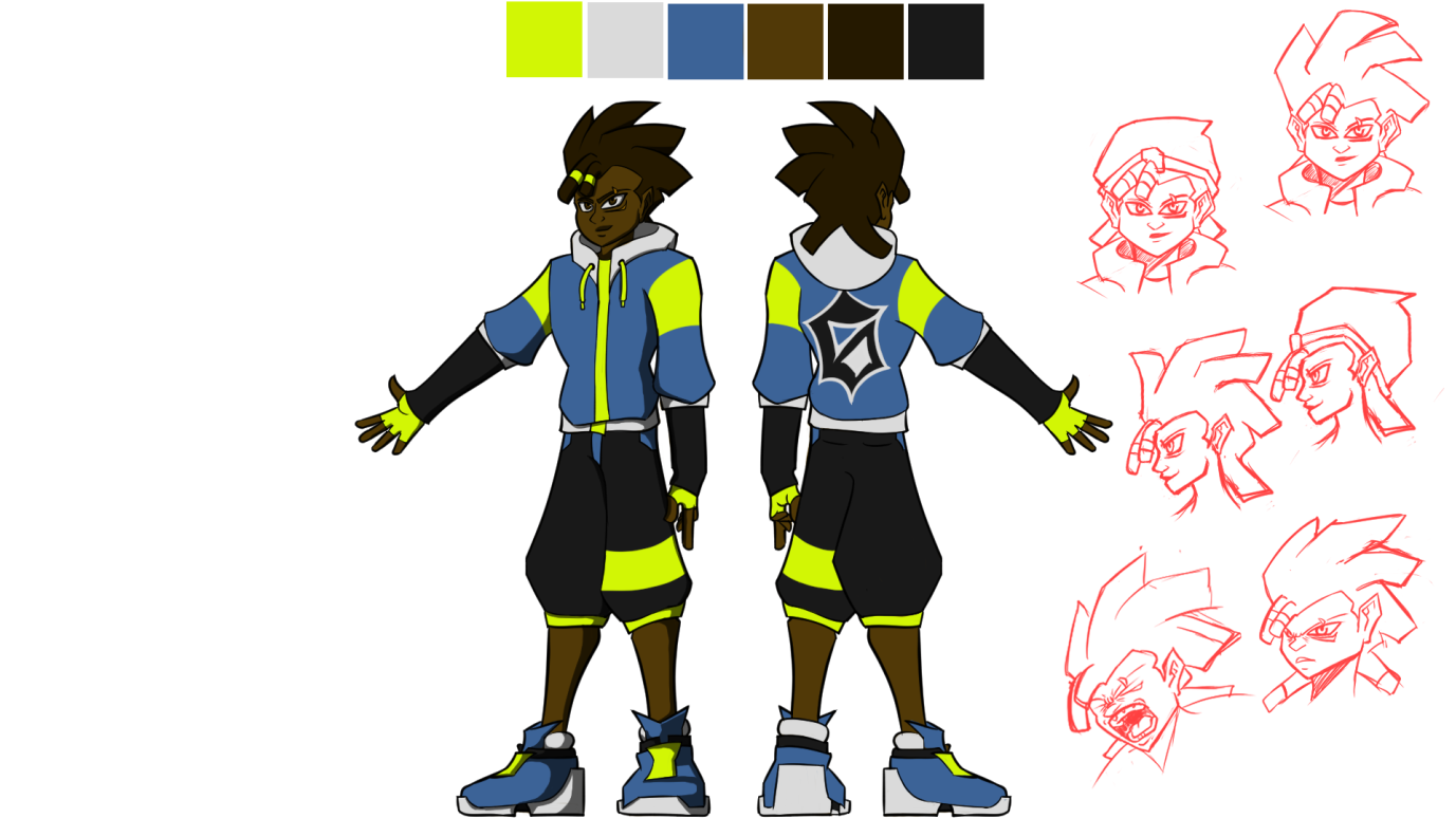 The Neon Bee / Character sheet of Desmond "Dez" Rangi from "The Neon Bee," a multi-episode web series created using Clip Studio Paint and Blender