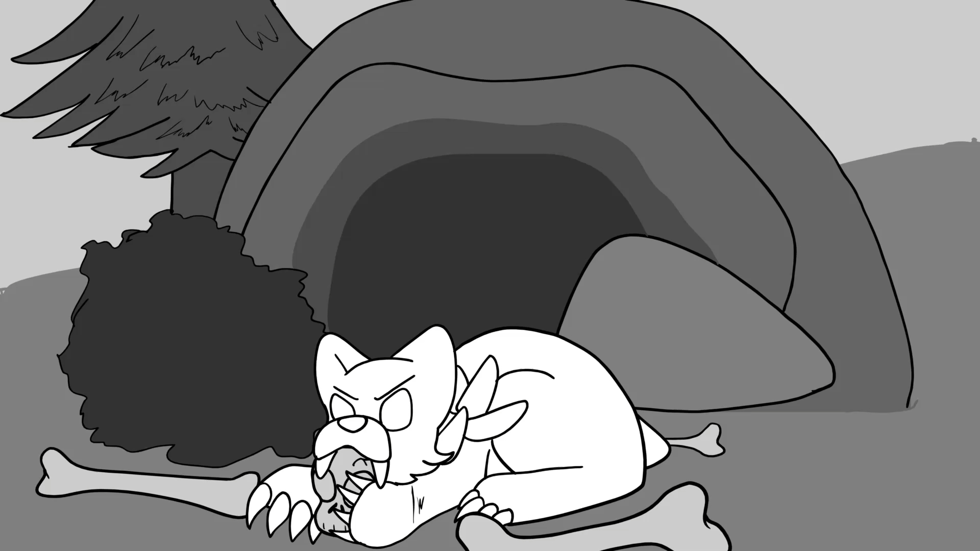Hunt / Still of Baby Spiky Bear from "Hunt," a 3 minute storyboard/animated short created using Toon Boom, Storyboard Pro, and Clip Studio Paint.