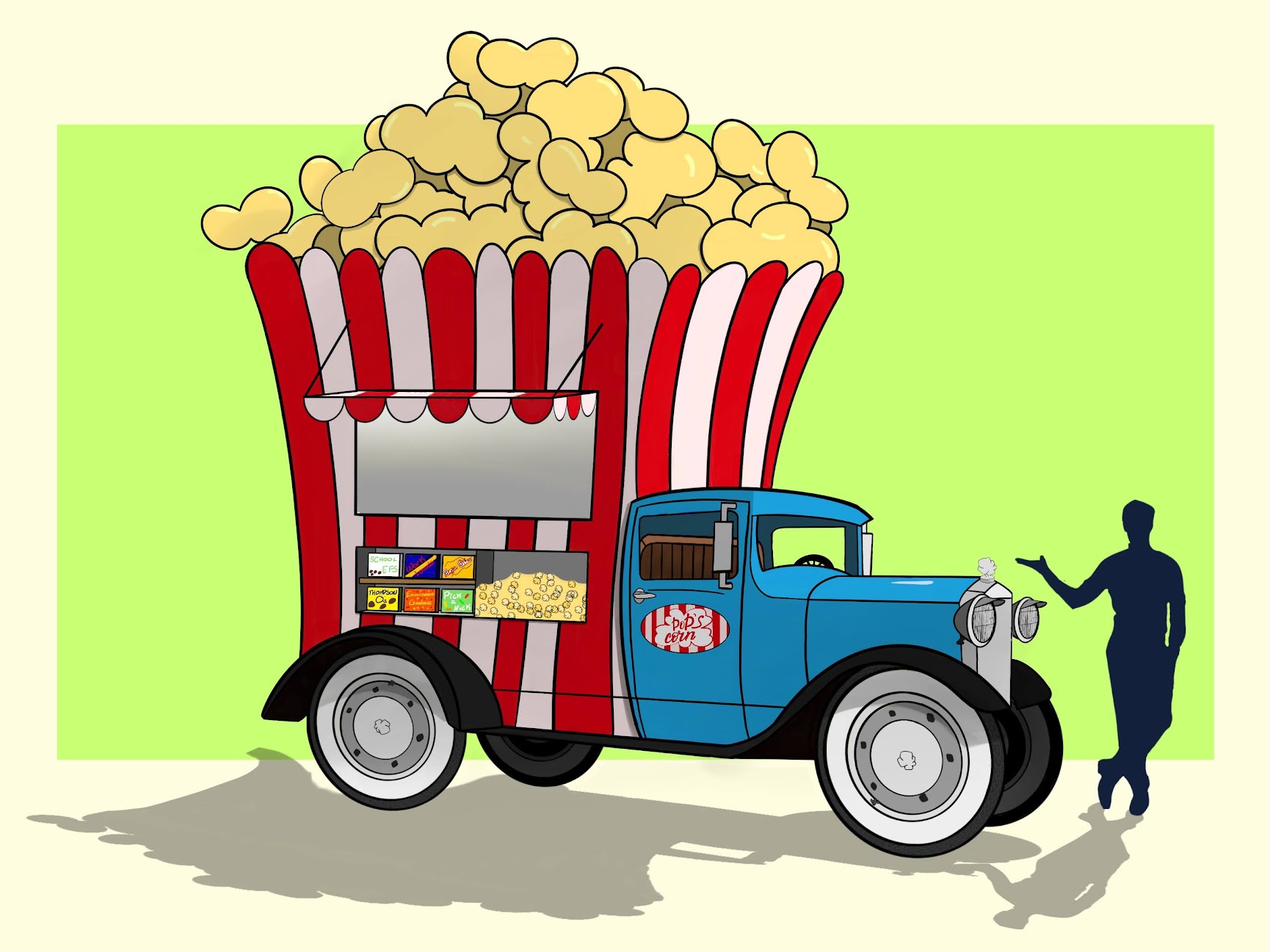 Pop's Corn: A Food Truck Story / Sketch of Pop's popcorn food truck for "Pop's Corn: A Food Truck Story", a developing animated short created using Procreate and Photoshop.