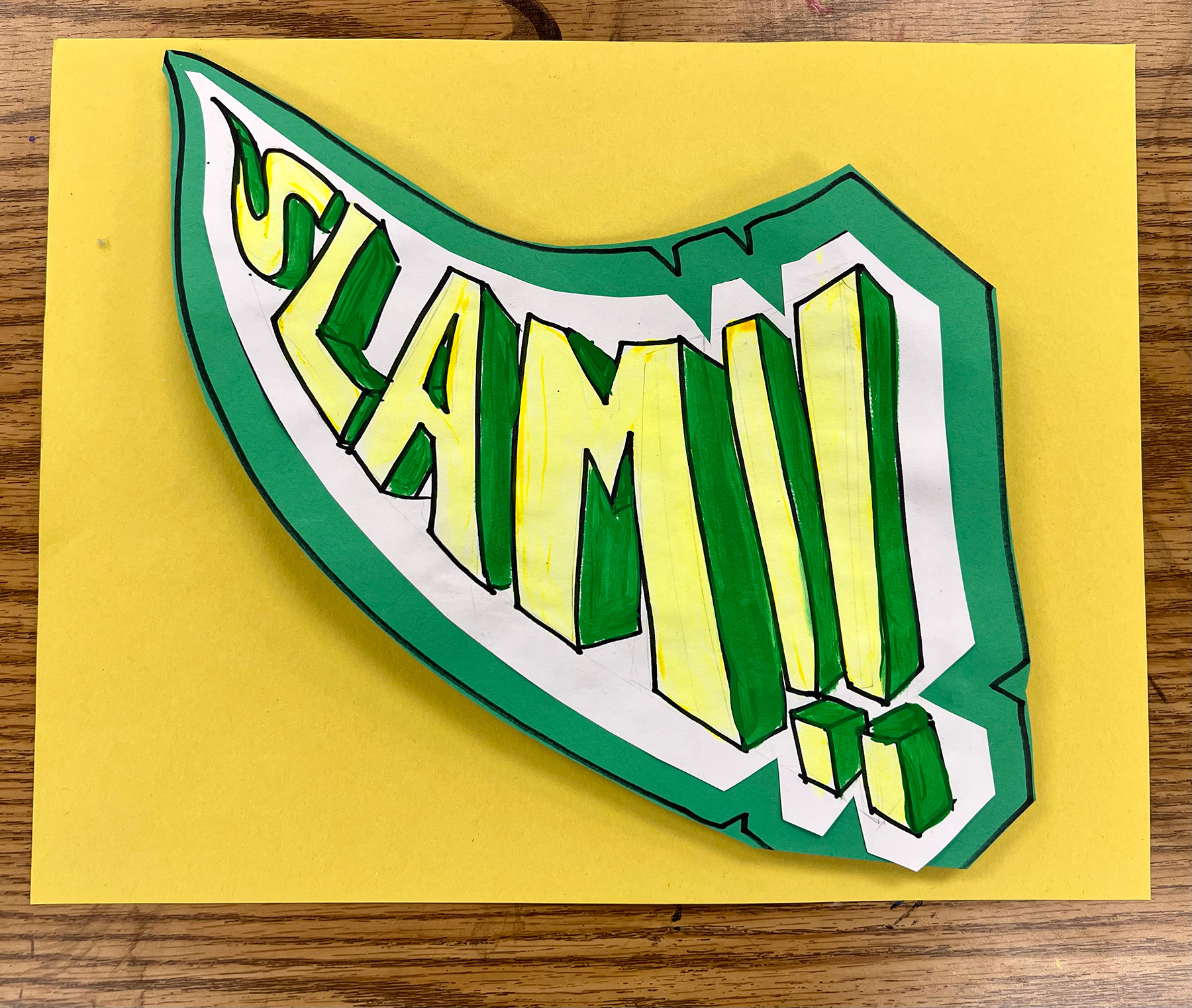 LESSON 4 / LESSON 4: Onomatopoeia Action Art. Student choose a word with a sound and creates an artwork to support that using graphic design, color, line, and shape. 