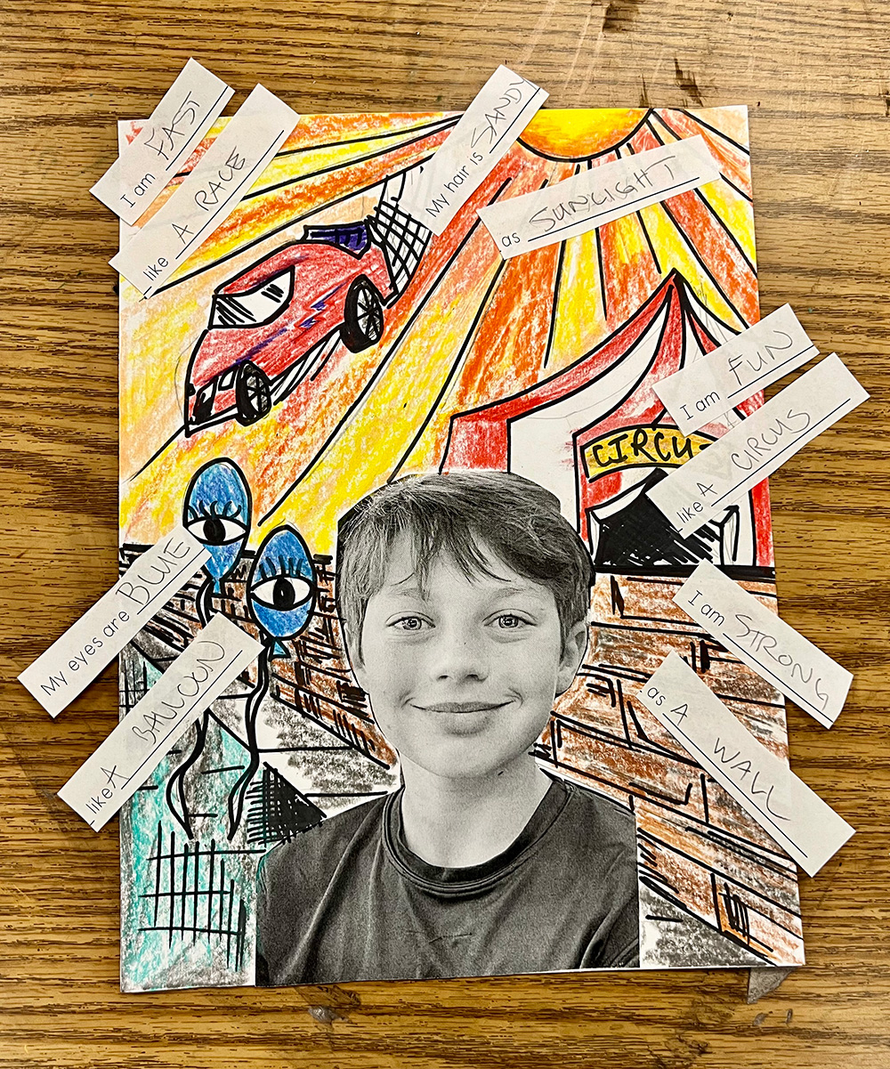 LESSON 1 / LESSON 1: Simile Self-portrait. Student illustrates thier portrait using written and draw simile and metaphors. 