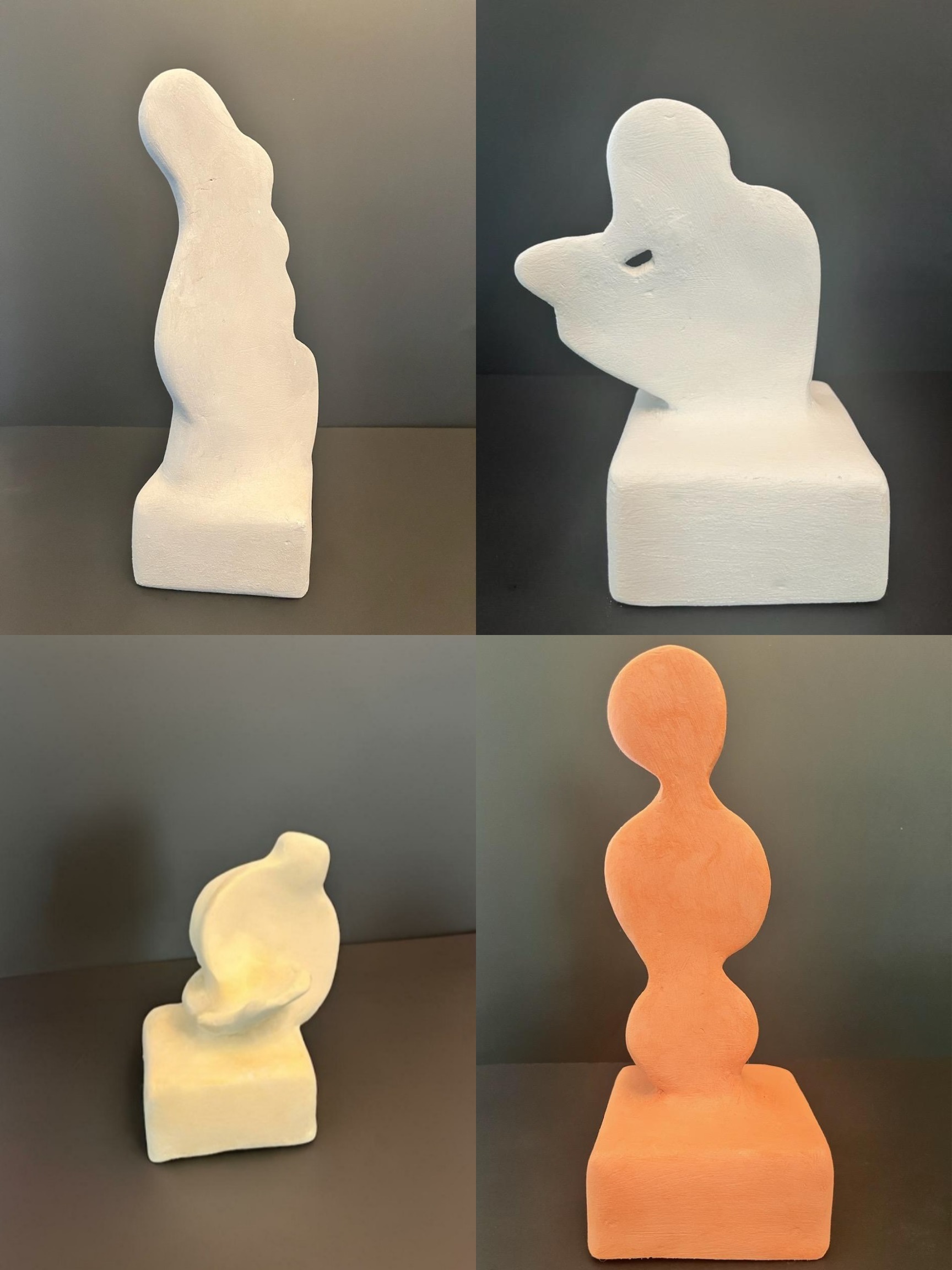 Abstract Student / Identity Sculptures: "Abstract Mother", "Abstract Teacher Sitting", "Abstract Artist", and "Abstract Student", 2023
Air dry modeling clay
4 in x 4 in x 8 in - 4 in x 4 in x 12 in