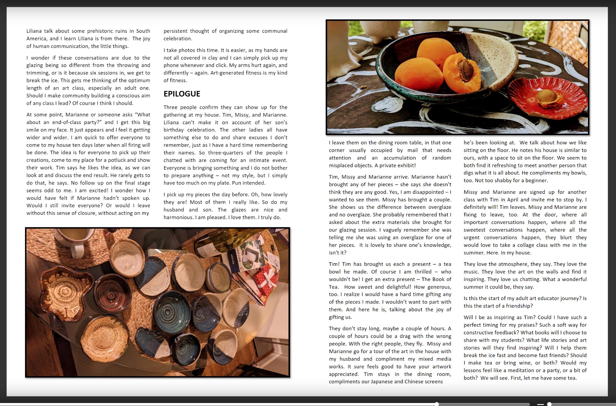Diary of an Adult Pottery Adventure / Screenshot of pages 10 and 11 from "Diary of an Adult Pottery Adventure", an autoethnographic a/r/tography project, available to view at https://issuu.com/home/published/diary_of_an_adult_pottery_adventure_by_anna_trayko