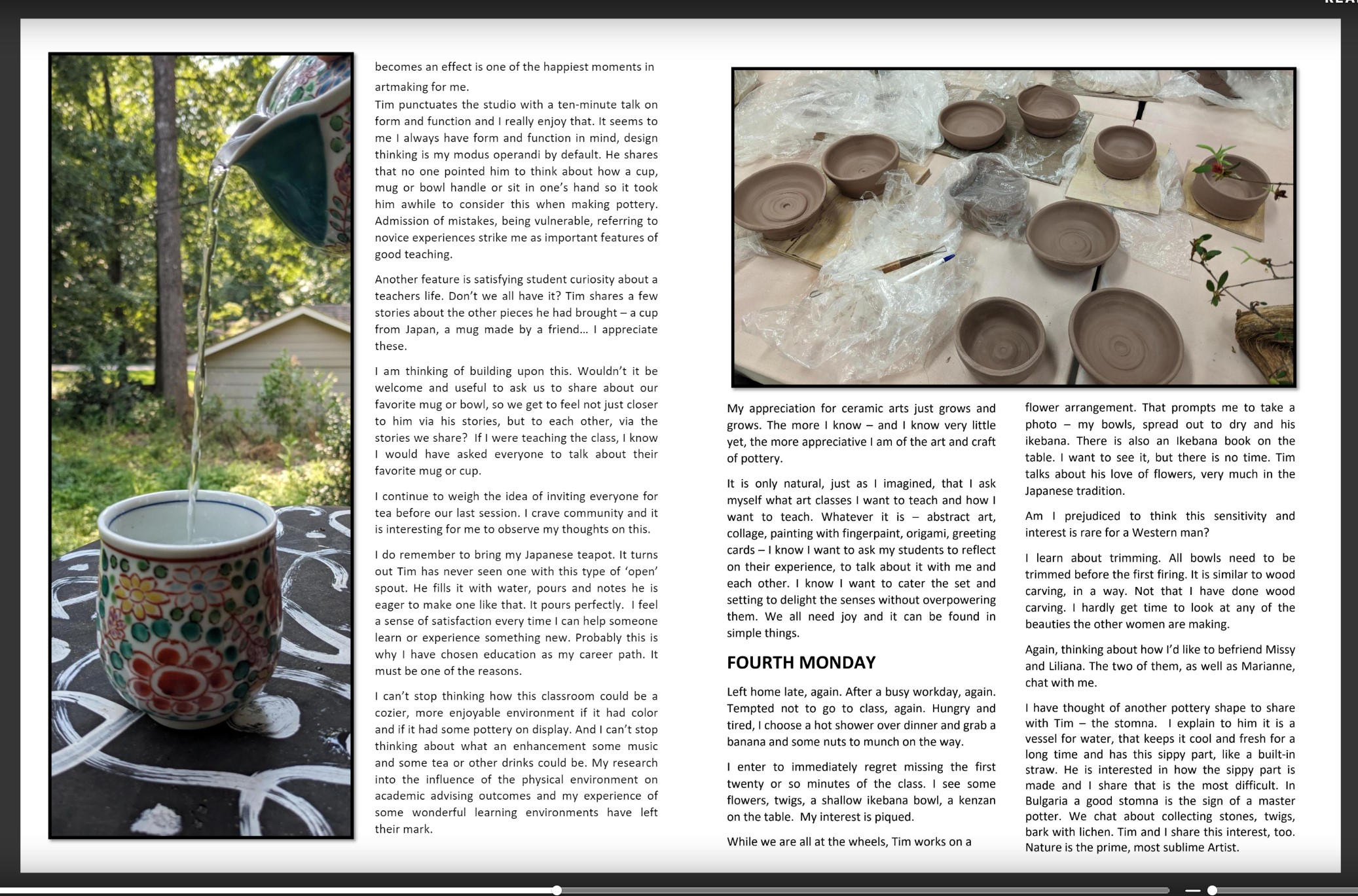 Diary of an Adult Pottery Adventure / Screenshot of pages 6 and 7 from "Diary of an Adult Pottery Adventure", an autoethnographic a/r/tography project, available to view at https://issuu.com/home/published/diary_of_an_adult_pottery_adventure_by_anna_trayko