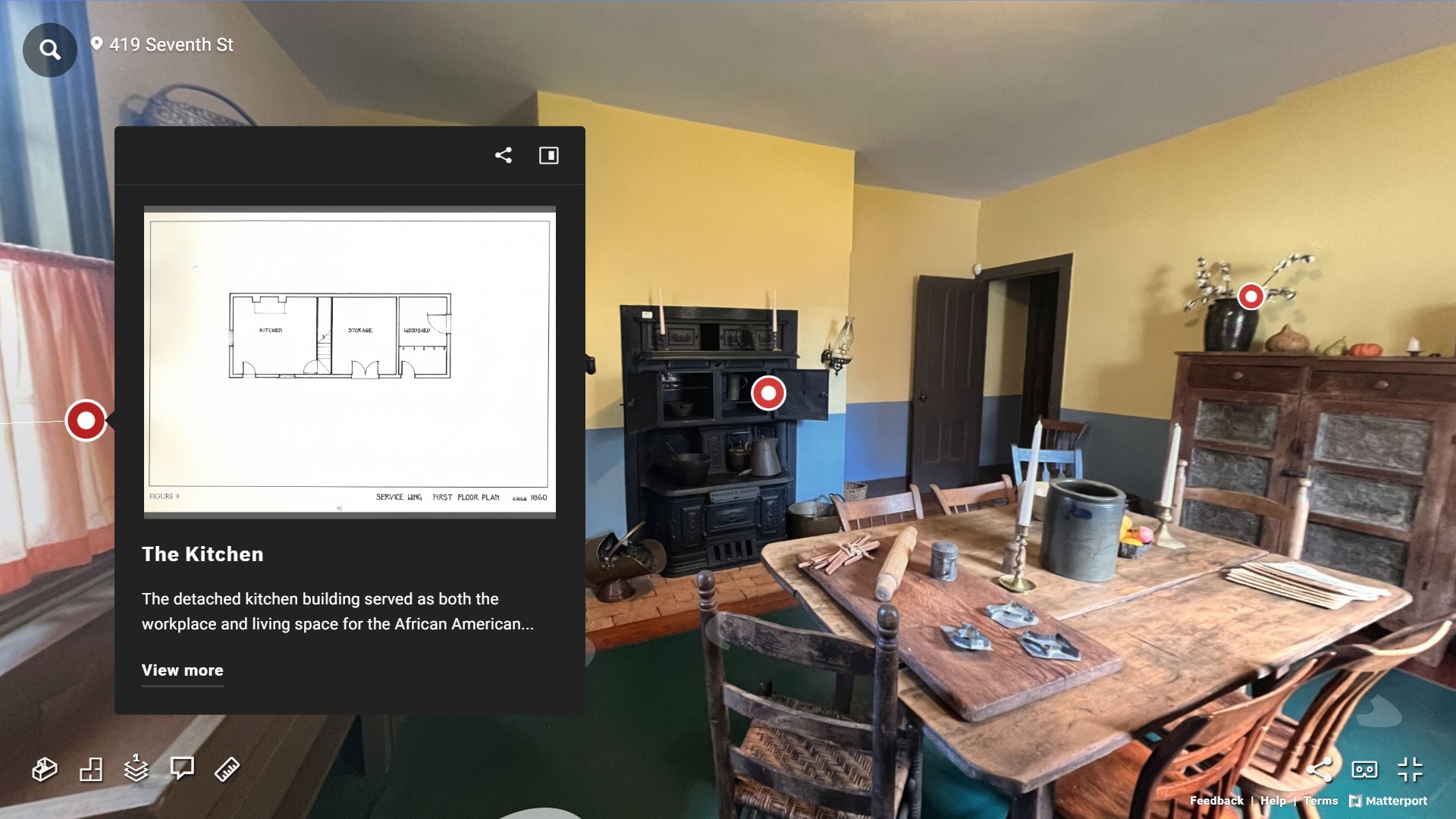  / The landing screen for a demo of the virtual exhibition, created in Matterport. This demo features the kitchen building of the property.