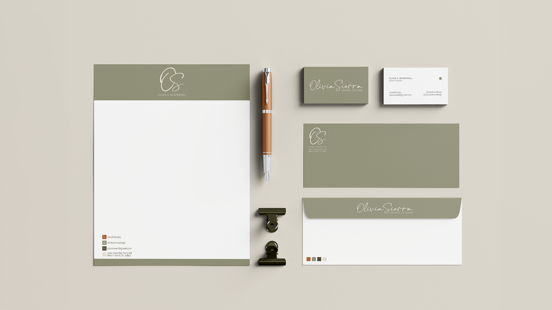  Stationery Corporate ID /  "Stationery Corporate ID," print size varies, 2023. This personalized stationery set includes a letterhead, business card, and envelope. 