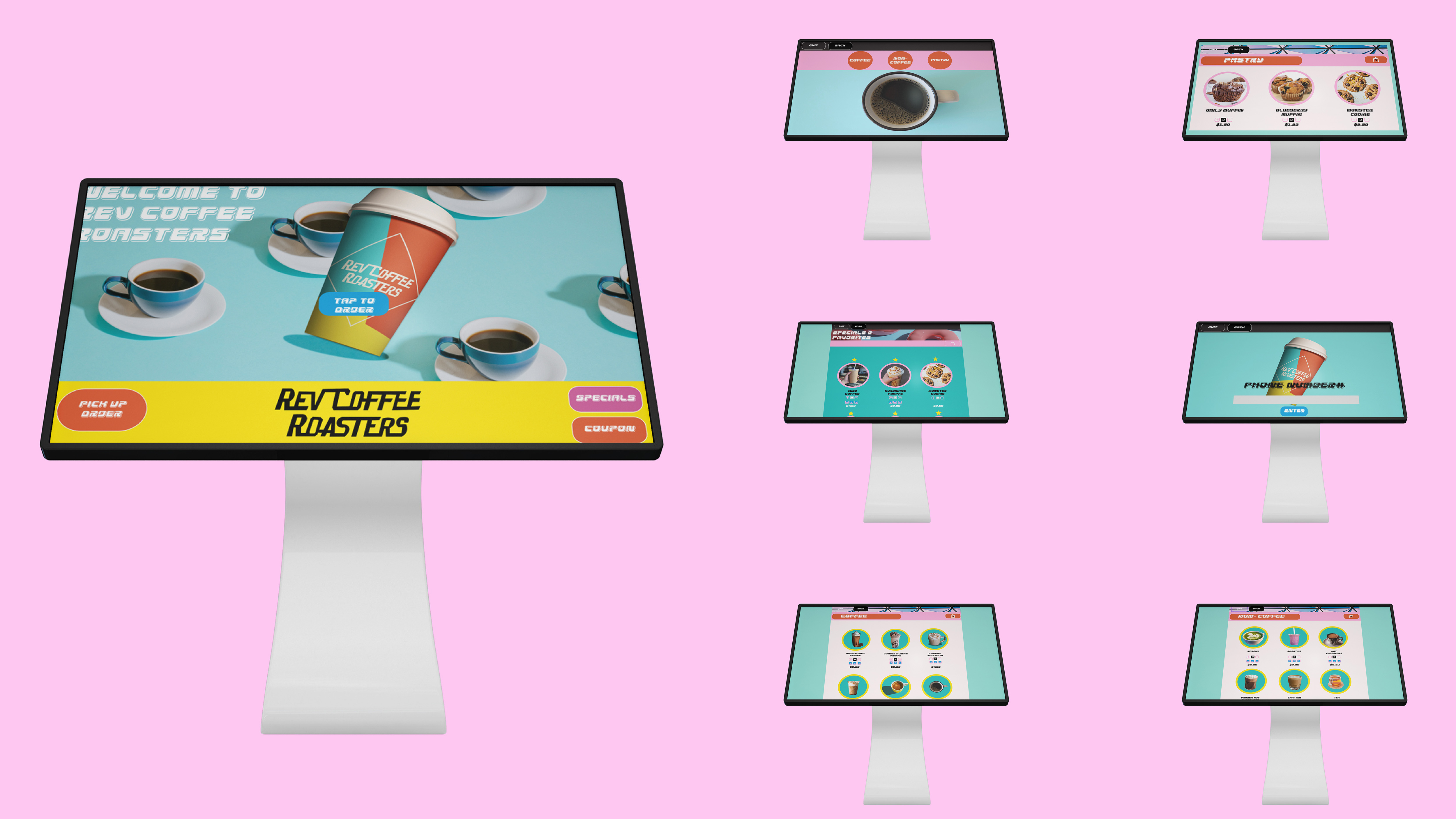 Rev Coffee Roaster Kiosk / "Rev Coffee Roaster Kiosk," coffee kiosk, 20"x 51.96"x 22.27", digital, 2023.The Kiosk was designed for Rev Coffee Roaster Cafe to combat the long lines and help baristas with orders.