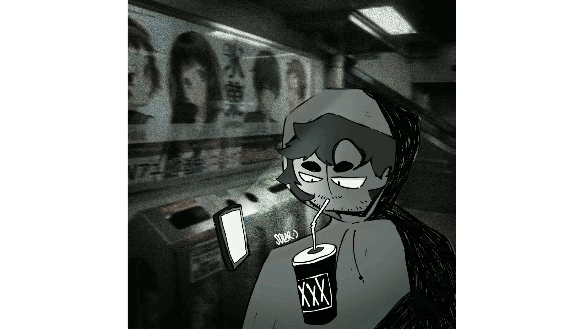 Train Stop, Digital Video / Train Stop, Digital Video, 1080x1080 px, 2022. Animated Gif of original character
