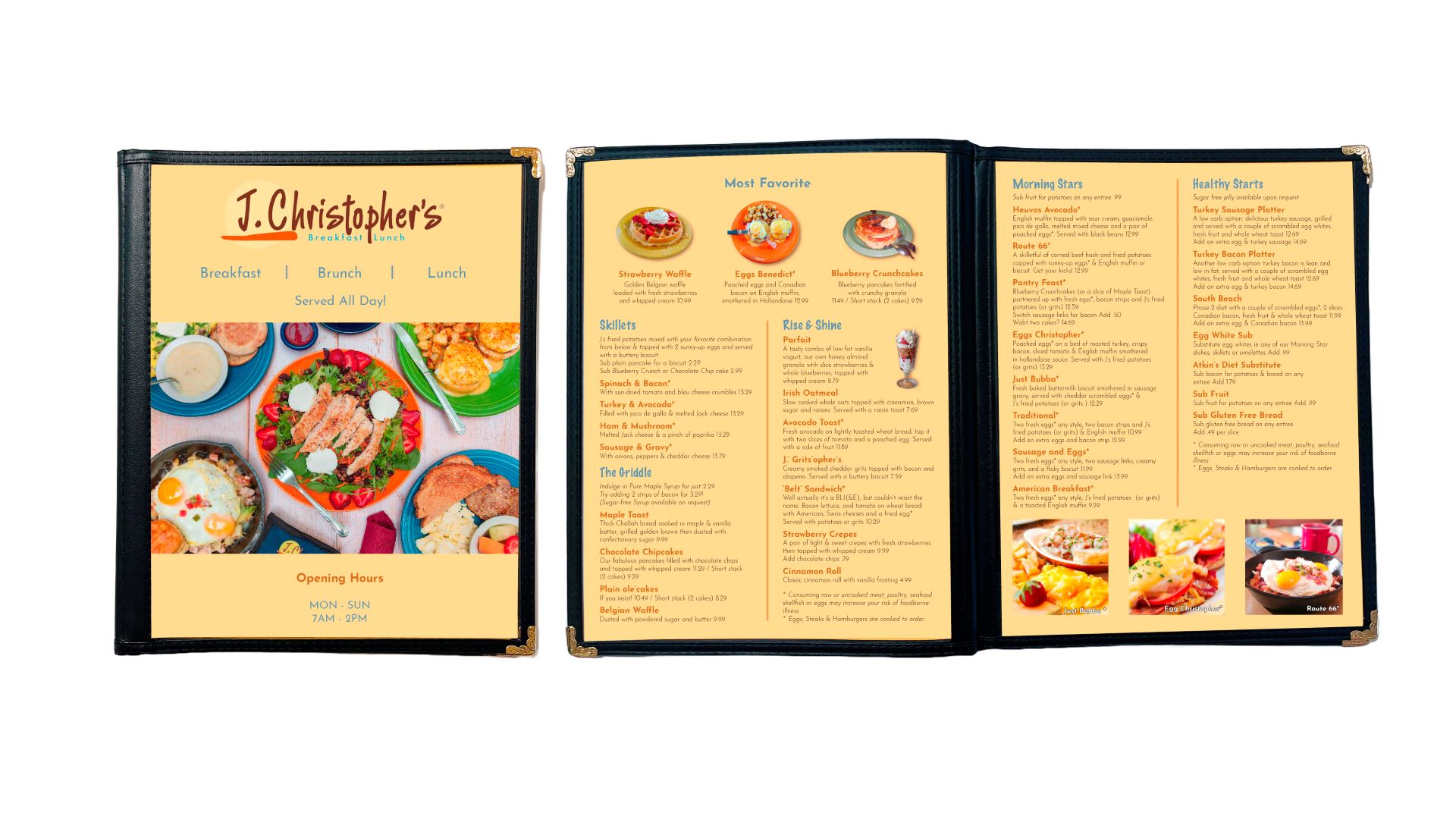 "J Christopher Redesign," menu / "J Christopher Redesign," menu, 8.5 x 11 inches print, 2022. This redesign of the J Christopher menu to help give it a newer and cleaner look.