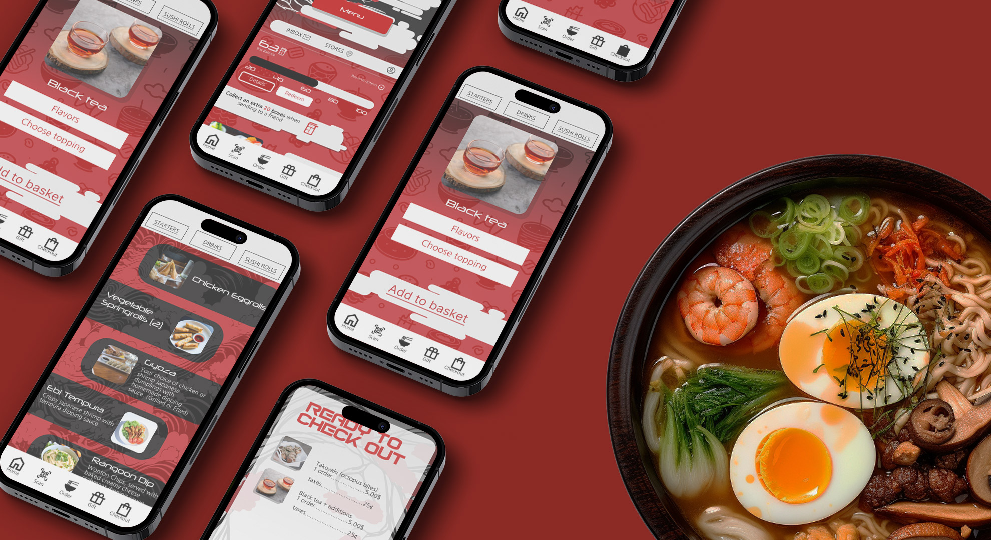 Teriyaki box app / Teriyaki box app: 1920 x 1080 pixel, app design, 2023 an app design for a Japanese restaurant called teriyaki box, a way for people to place orders to go without having to wait in line.