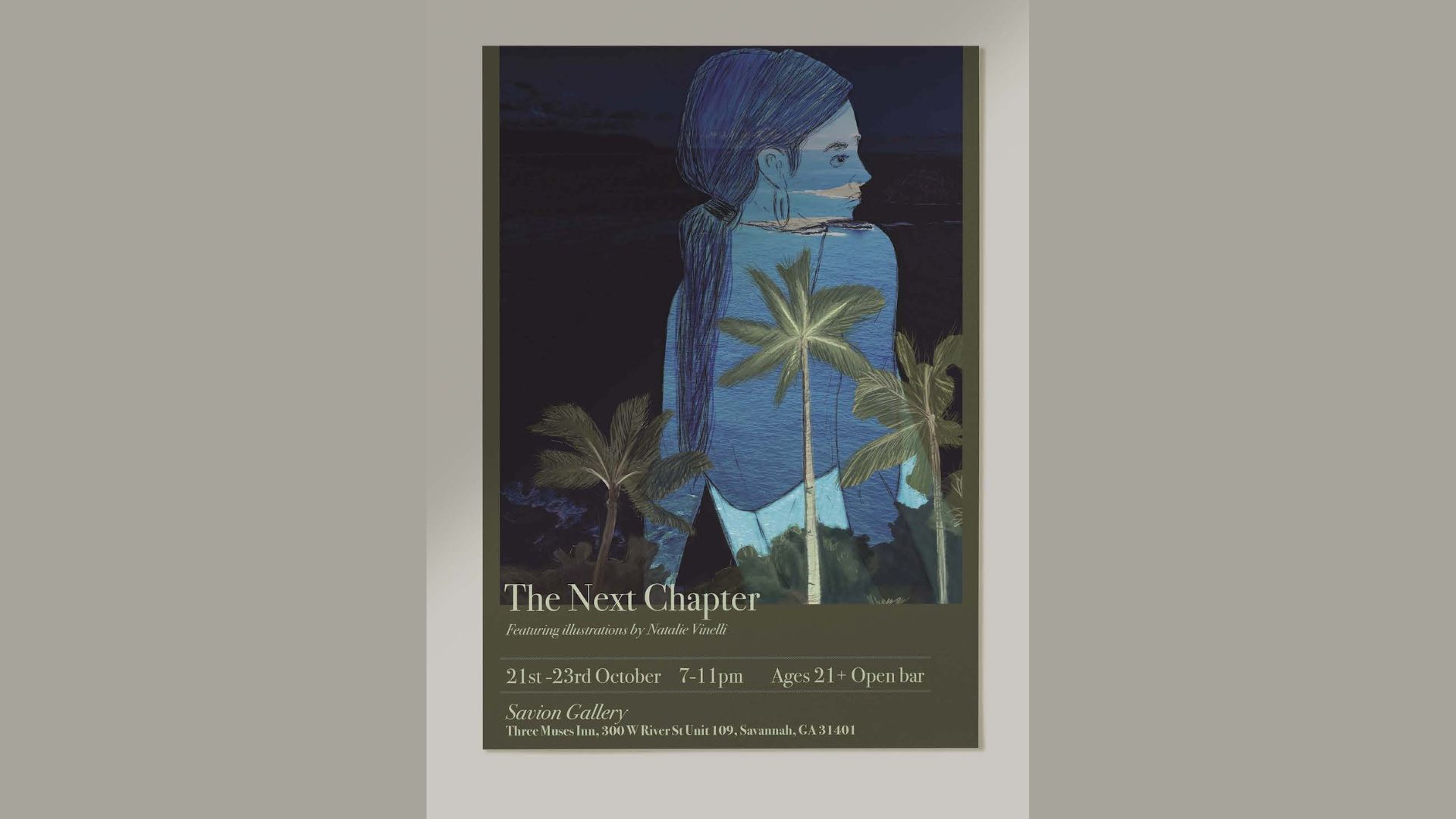 "The Next Chapter," art gallery poster ad / "The Next Chapter," art gallery poster ad, 11 x 17 inches print ad, 2022. This poster invites guests to come enjoy my gallery showing. 