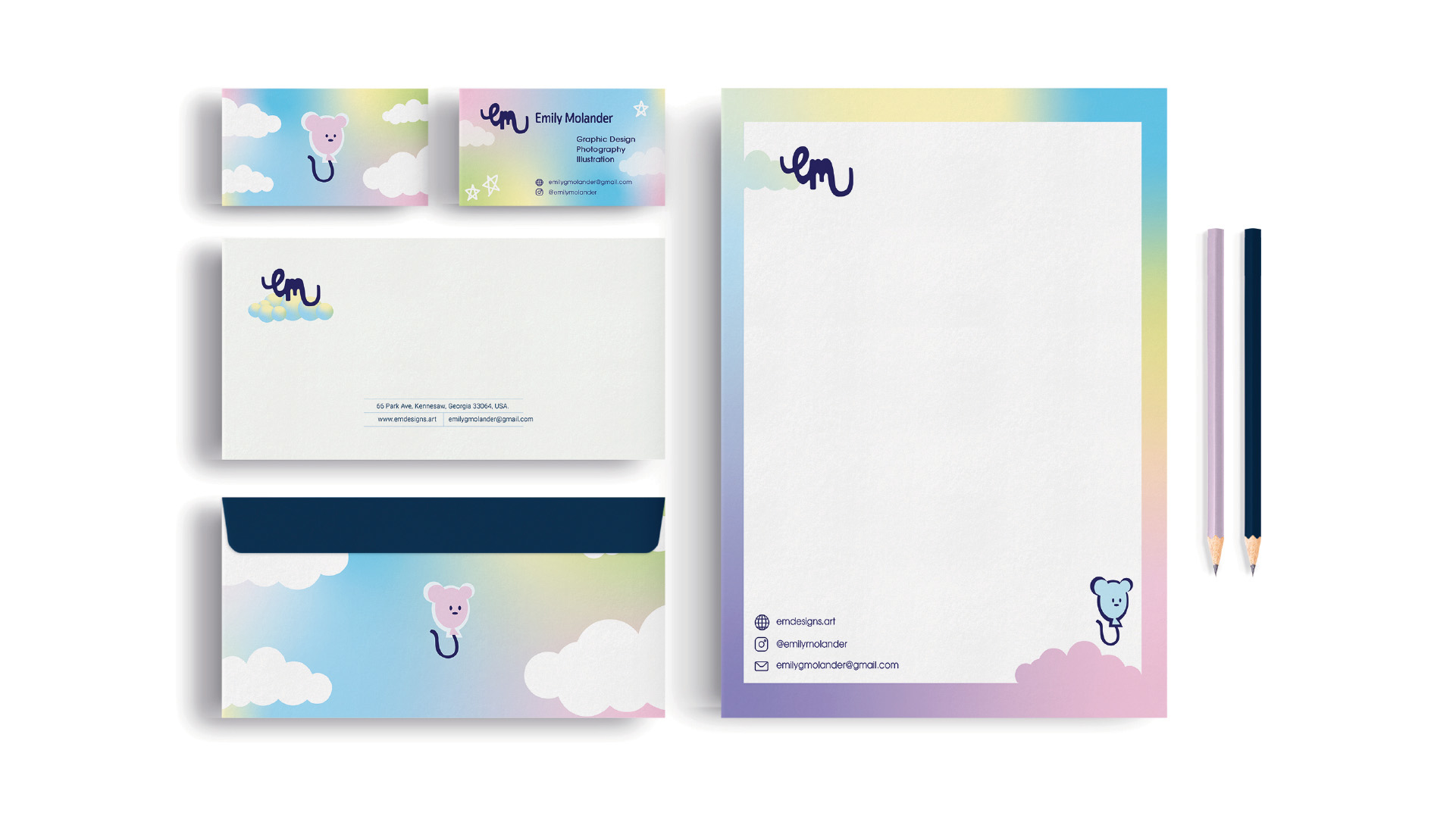 Personal Branding / "Personal Branding," personal branding design, 2023. Branding Design for Molander, which includes: Logo, Business Card, Envelope, and Letterhead. 