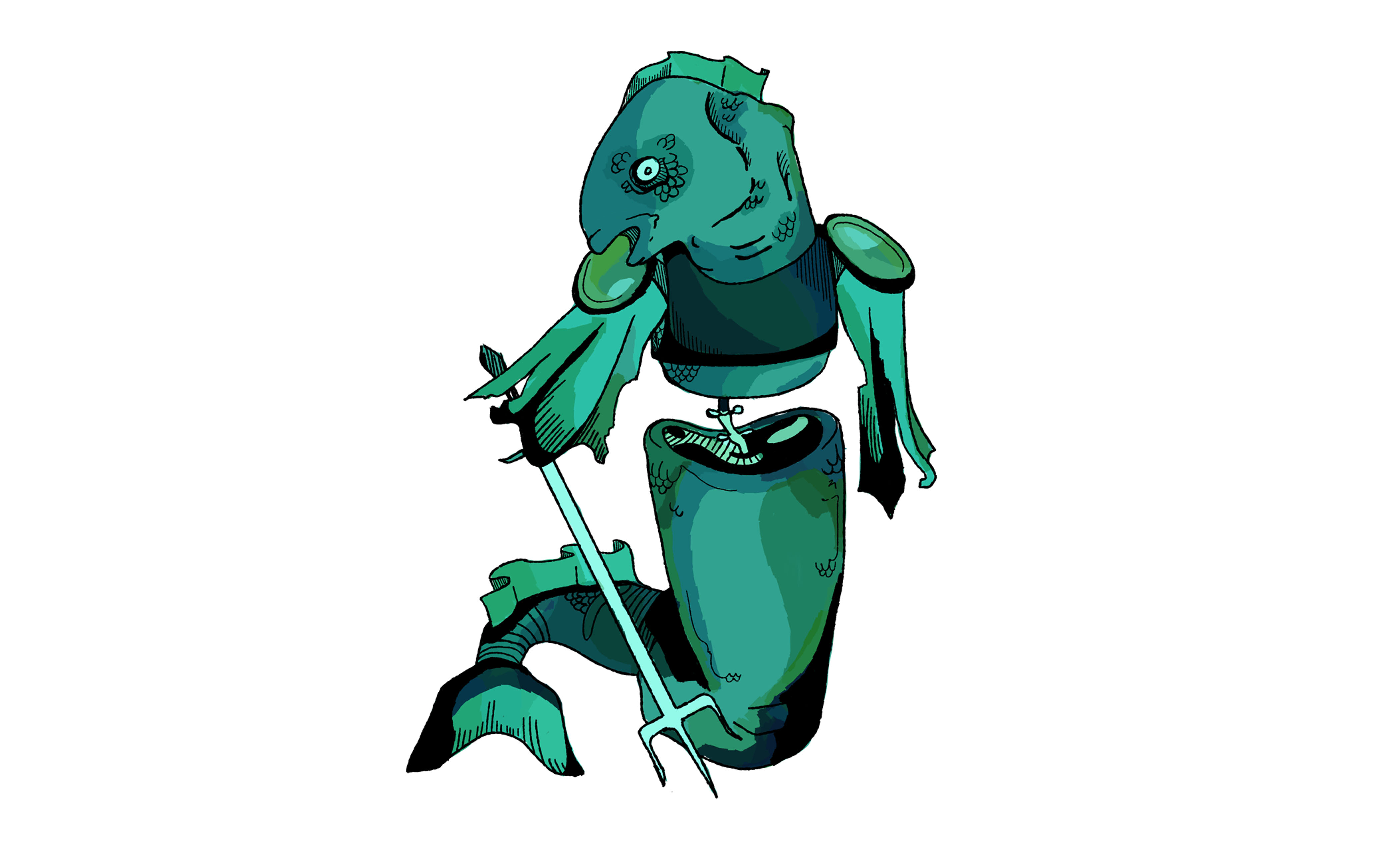 "Fish Knight" /  "Fish Knight" Concept of a video game enemy, created using Adobe Photoshop