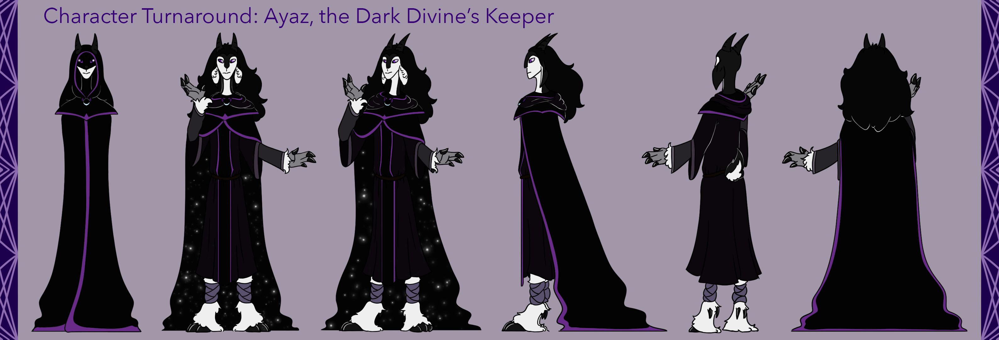  / 5-Point Turnaround of Ayaz, the Dark Divine's Keeper. Drawn and colored in Photoshop.