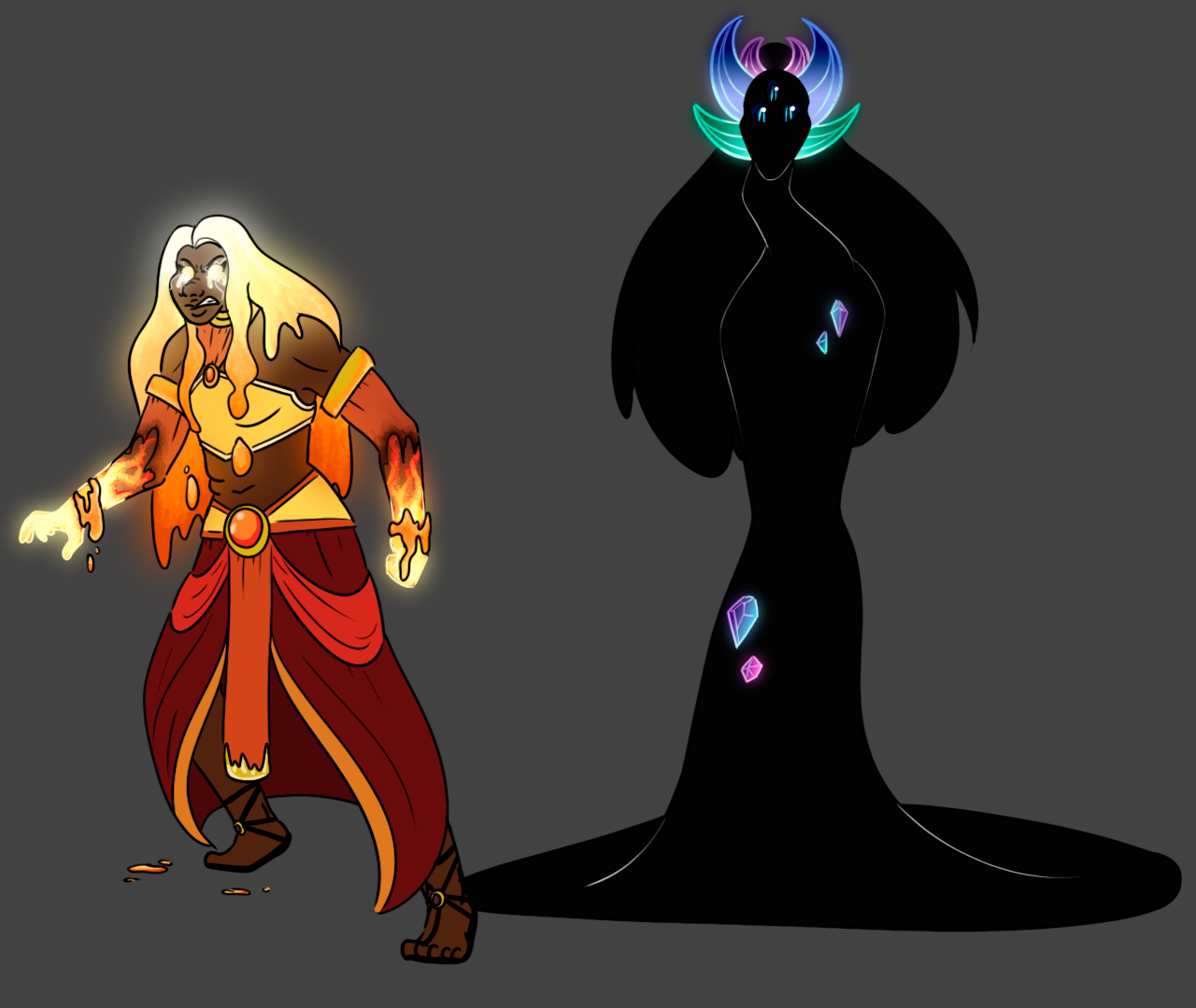  / Concept ideas for Helia and Luna at their most powerful. Drawn and colored in Photoshop. 
