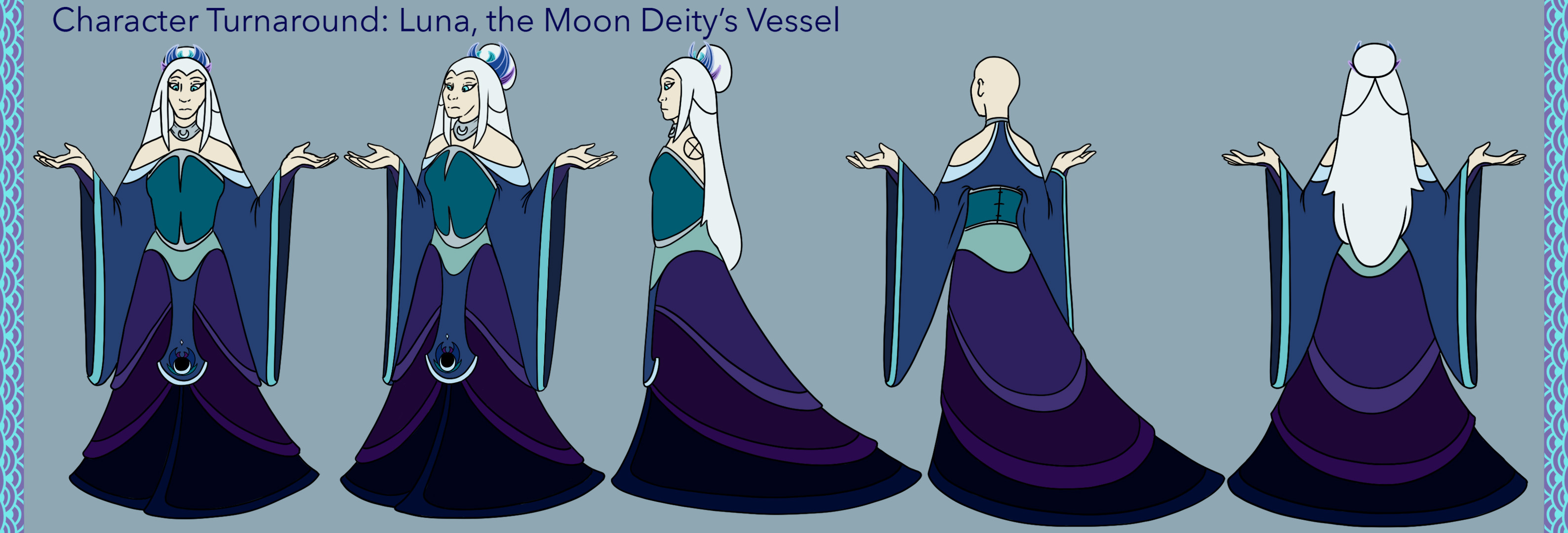  / 5-Point Turnaround of Luna, the Moon Deity's Vessel. Drawn and colored in Photoshop.