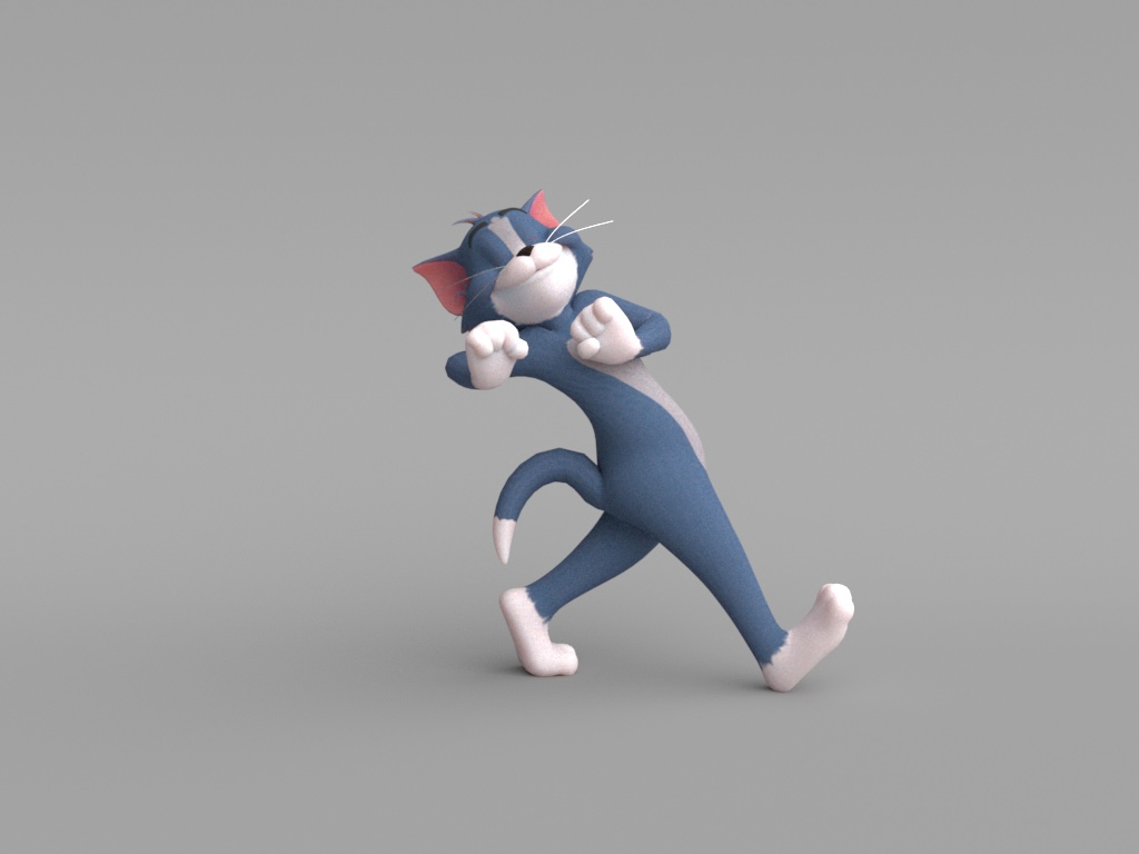  / Still from 3D walk cycle animation keyframed in Maya. Tom rig by Anim Props. (2023)