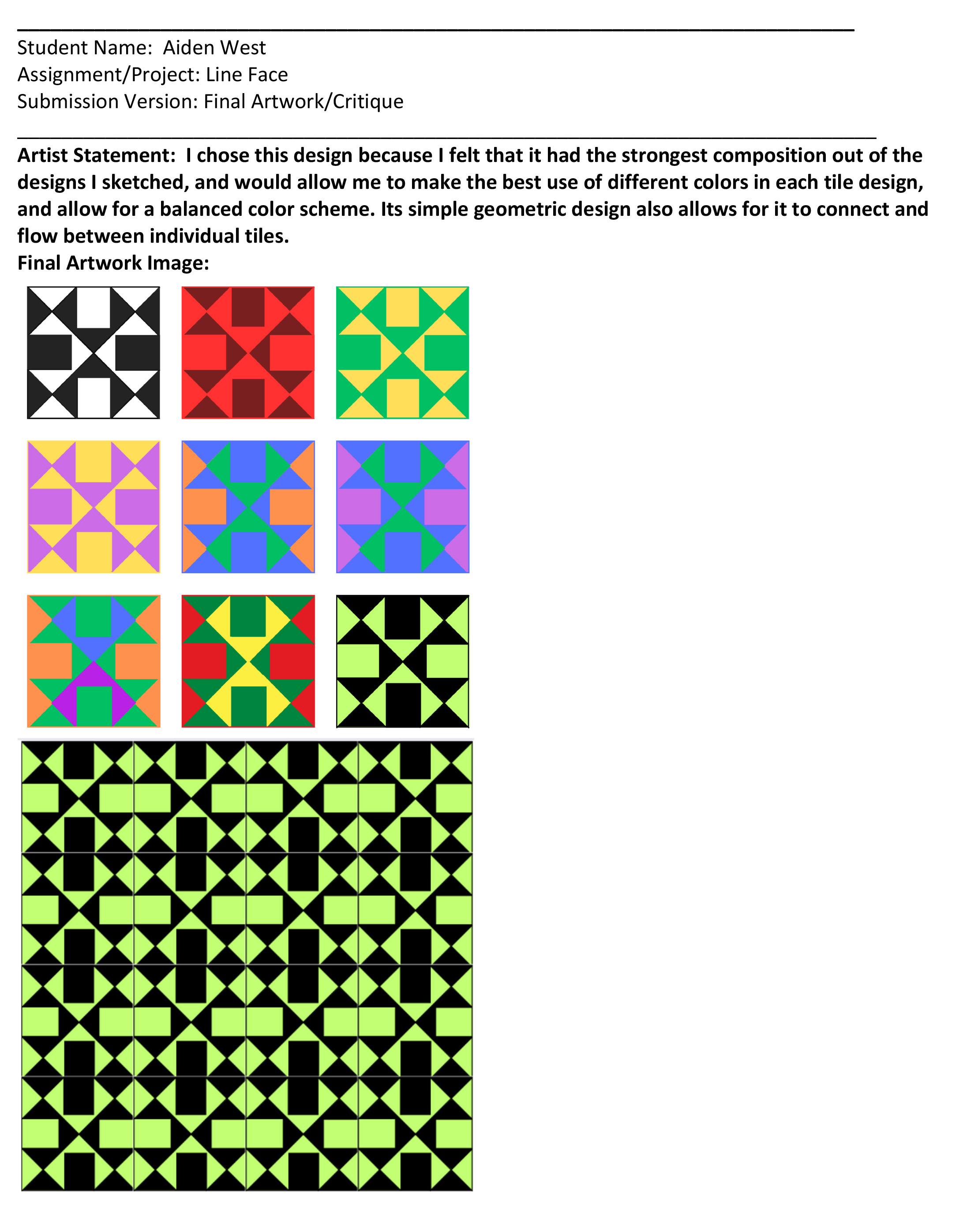 Aiden West / Aiden West, Digital, Tile Project Color Schemes, Fall 2023, 2D Design 