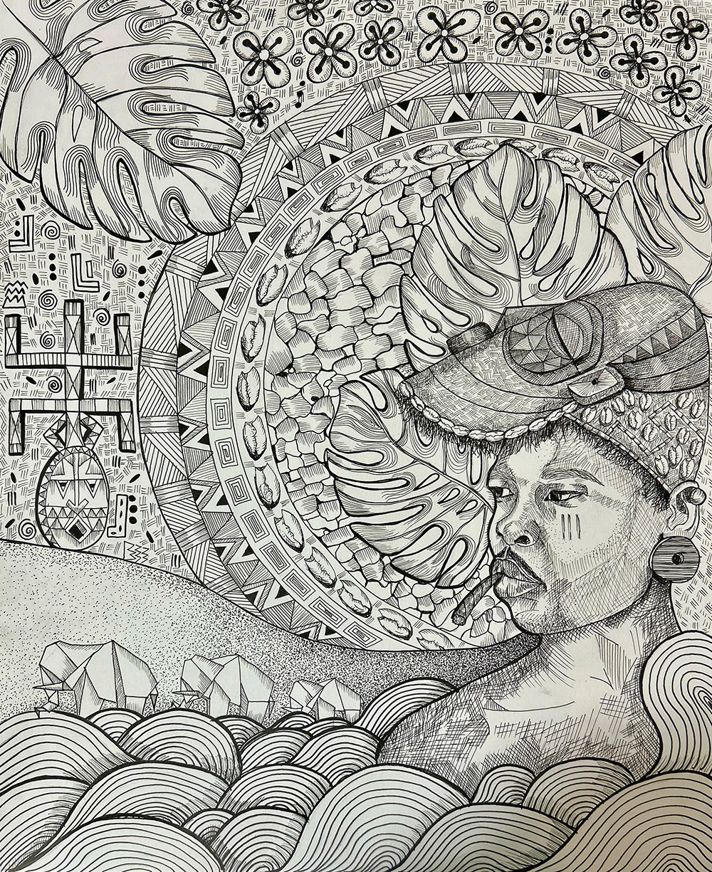 Demetria Lindsey / Demetria Lindsey_Untitled_Pen_17x14_fall 2023-Depth,space, movement, texture