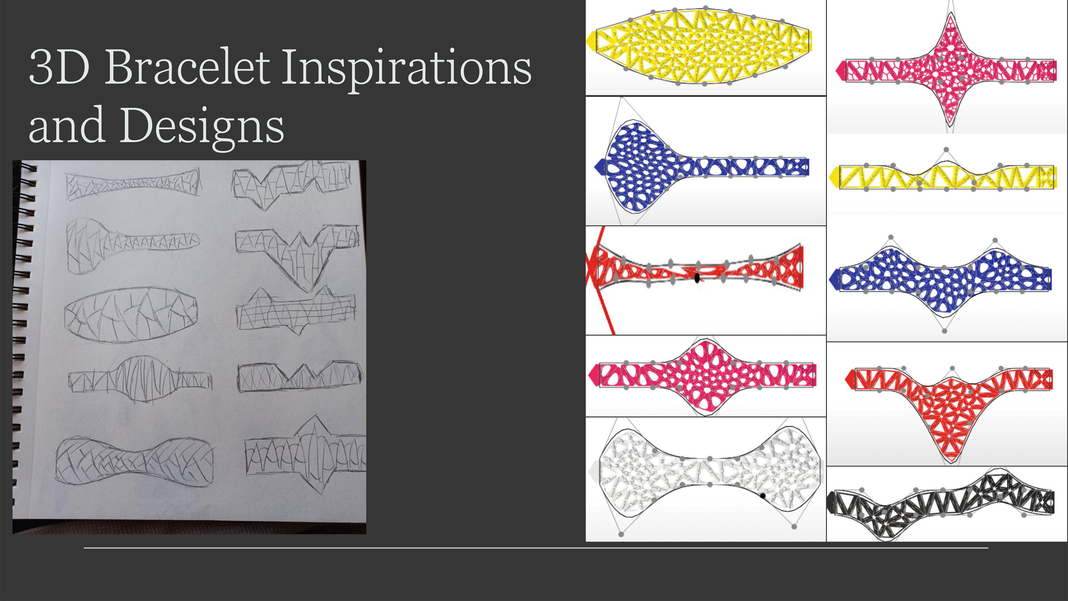 John Thomas / John Thomas, 3D Printing and Design Project, Fall 2023, 2D Course,For this project I created a display of melting triangular shapes and colored them in a way that gives of an impression of layers or depth. 