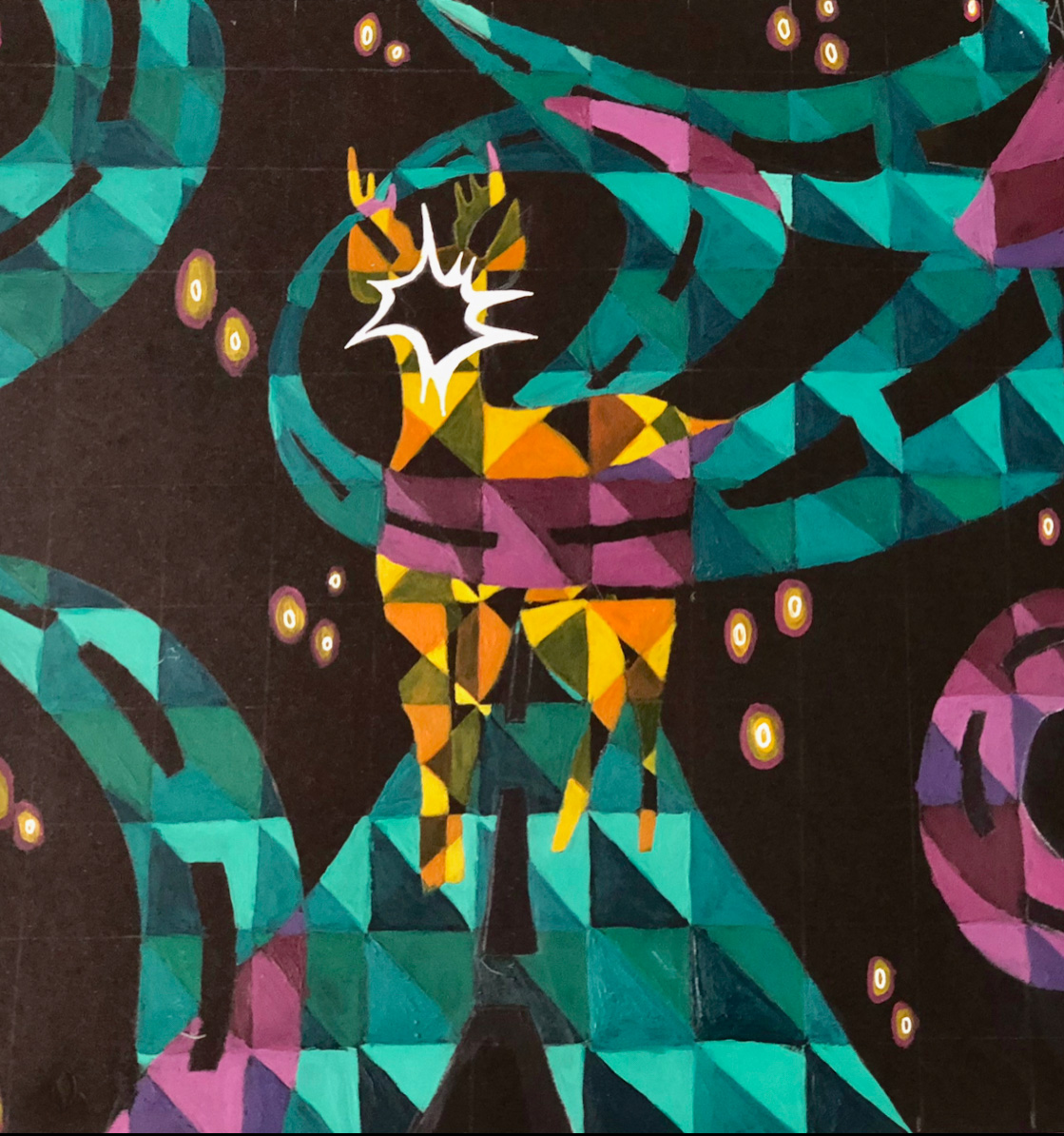 Emily James / Emily James, Triadic color scheme, 8x8 Inches, Acrylic on black paper,Fall 2023.