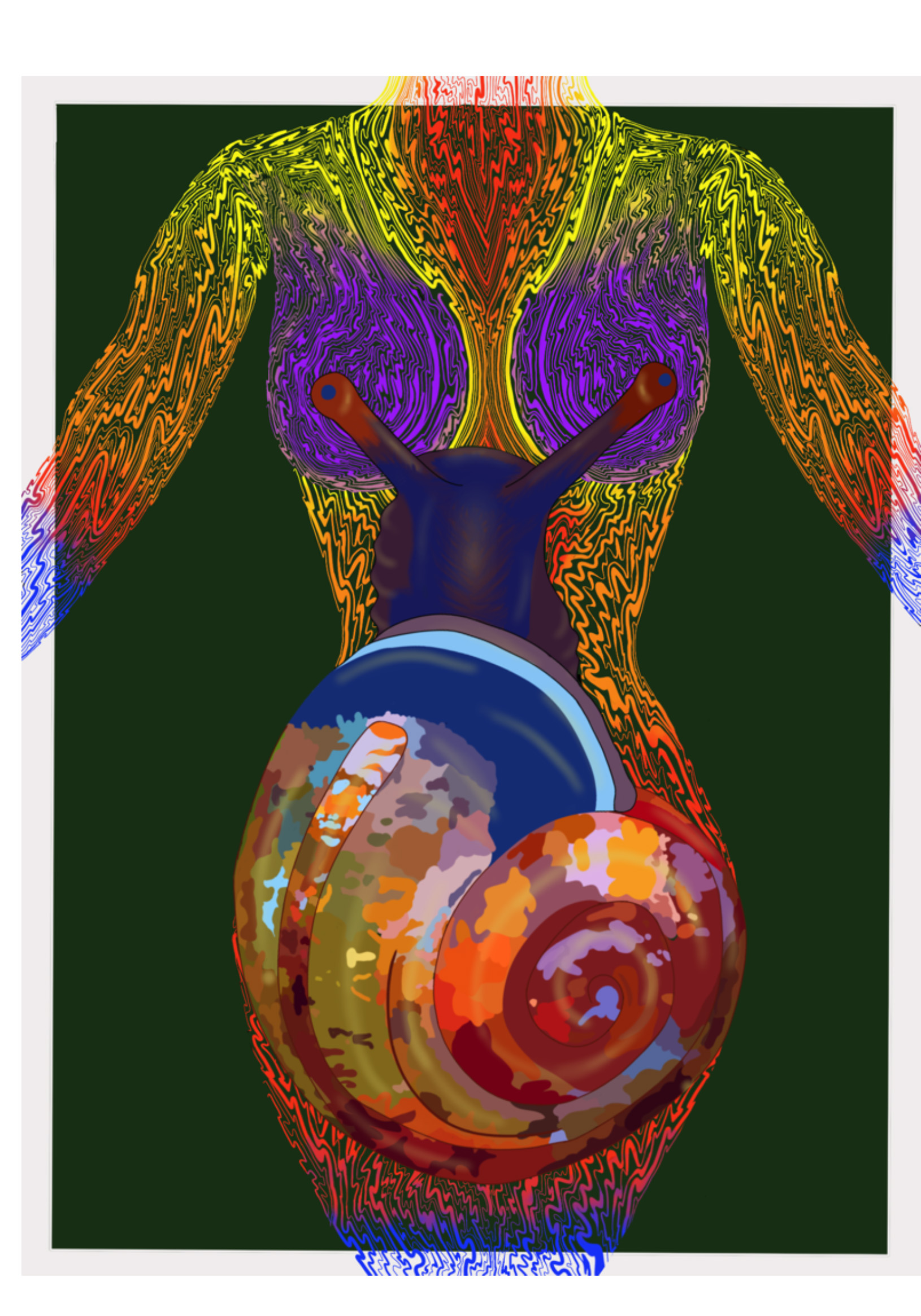Aviva Pechenik / Aviva Pechenik, Mortality, Digital print 14 x 11, Fall 2023, 2D Design Final Project,I was inspired by nature and the Womens body. Both represent life, growth, and rebirth/evolution. As an artist I appreciate when the female form is combined with nature. 