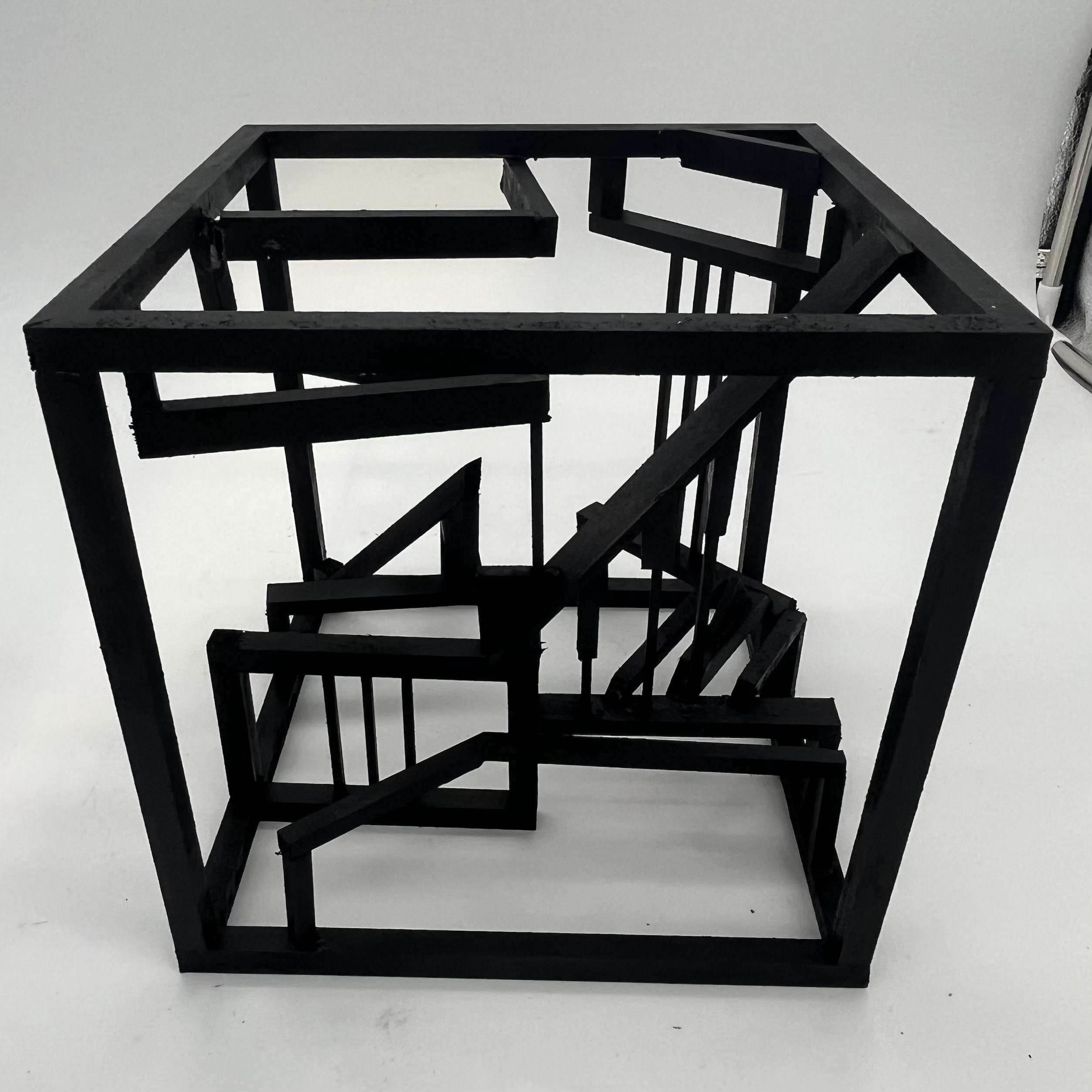 Katie Clark / Katie Clark- Line Design and Wooden Cube. Basswood - 8"x8"x8". Completed 2023.