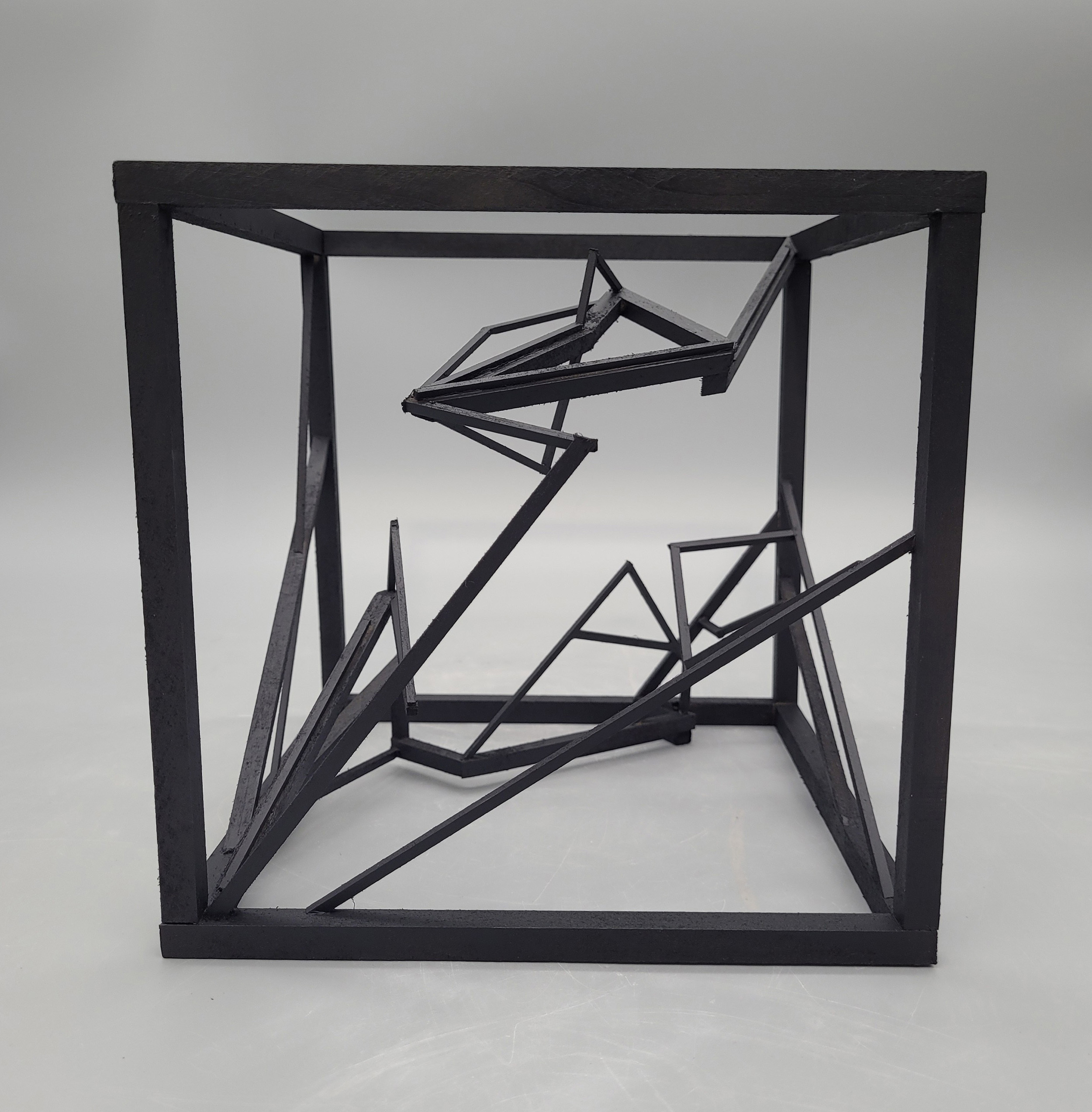 Jessie Beavers  / Jessie Beavers Line Design and Wooden Cube. Basswood - 8"x8"x8". Completed 2023.