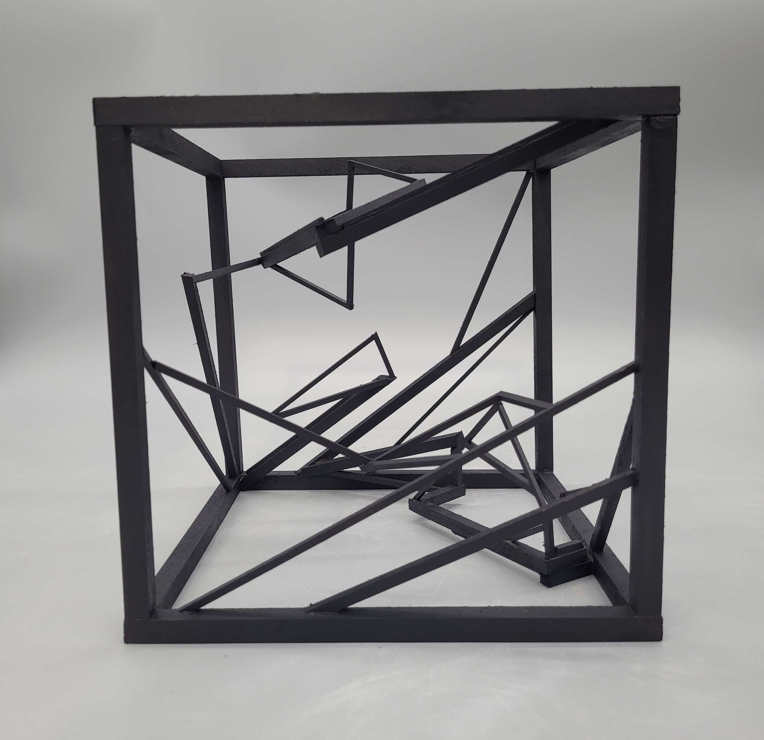 Jessie Beavers  / Jessie Beavers Line Design and Wooden Cube. Basswood - 8"x8"x8". Completed 2023.