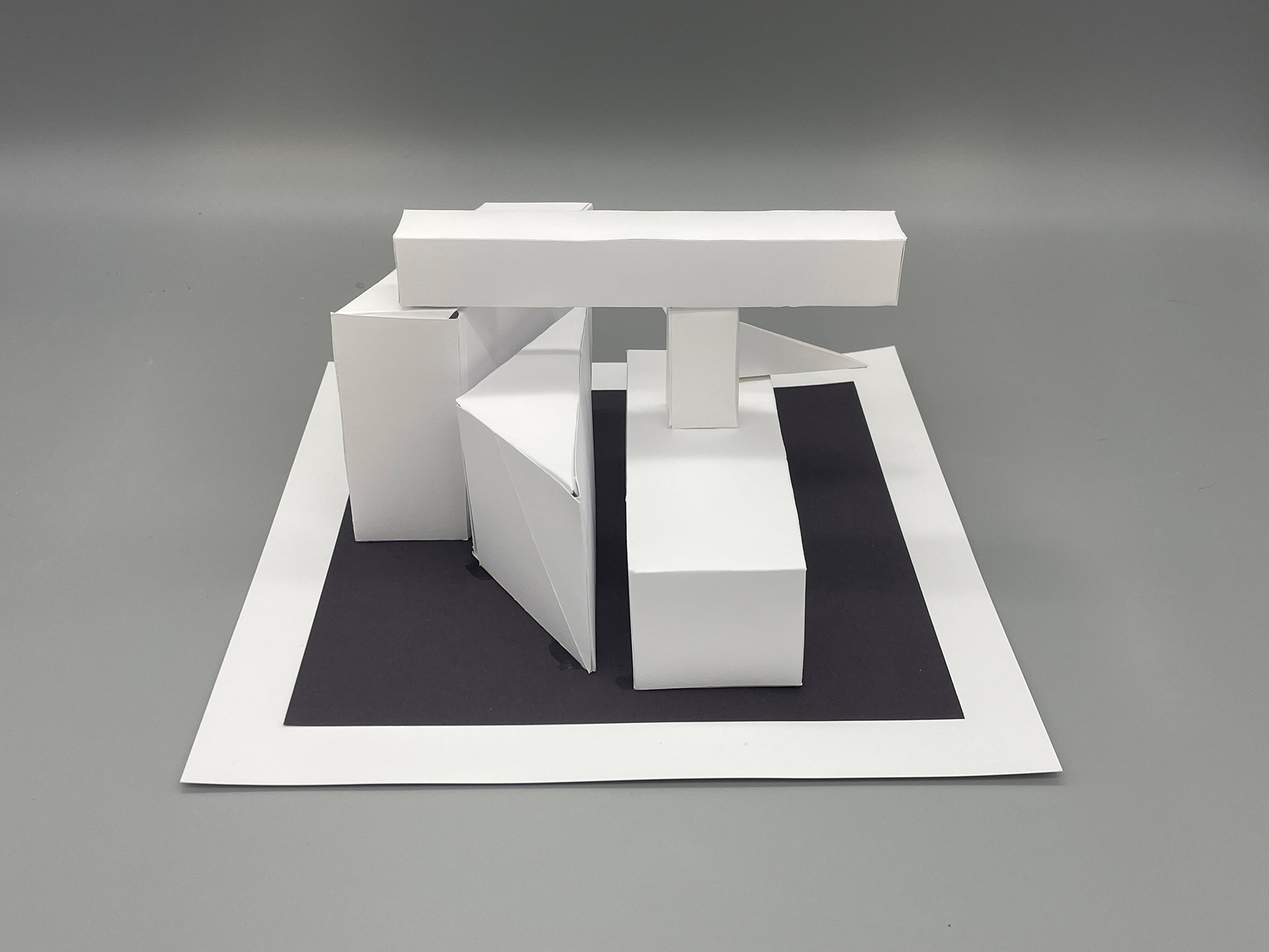 Ellis Hamburger / Ellis Hamburger-Shape Design-Cardstock- 7x11x11-Shape design /Form and Contrast. Completed 2023. View 2-D comparison to 3-D