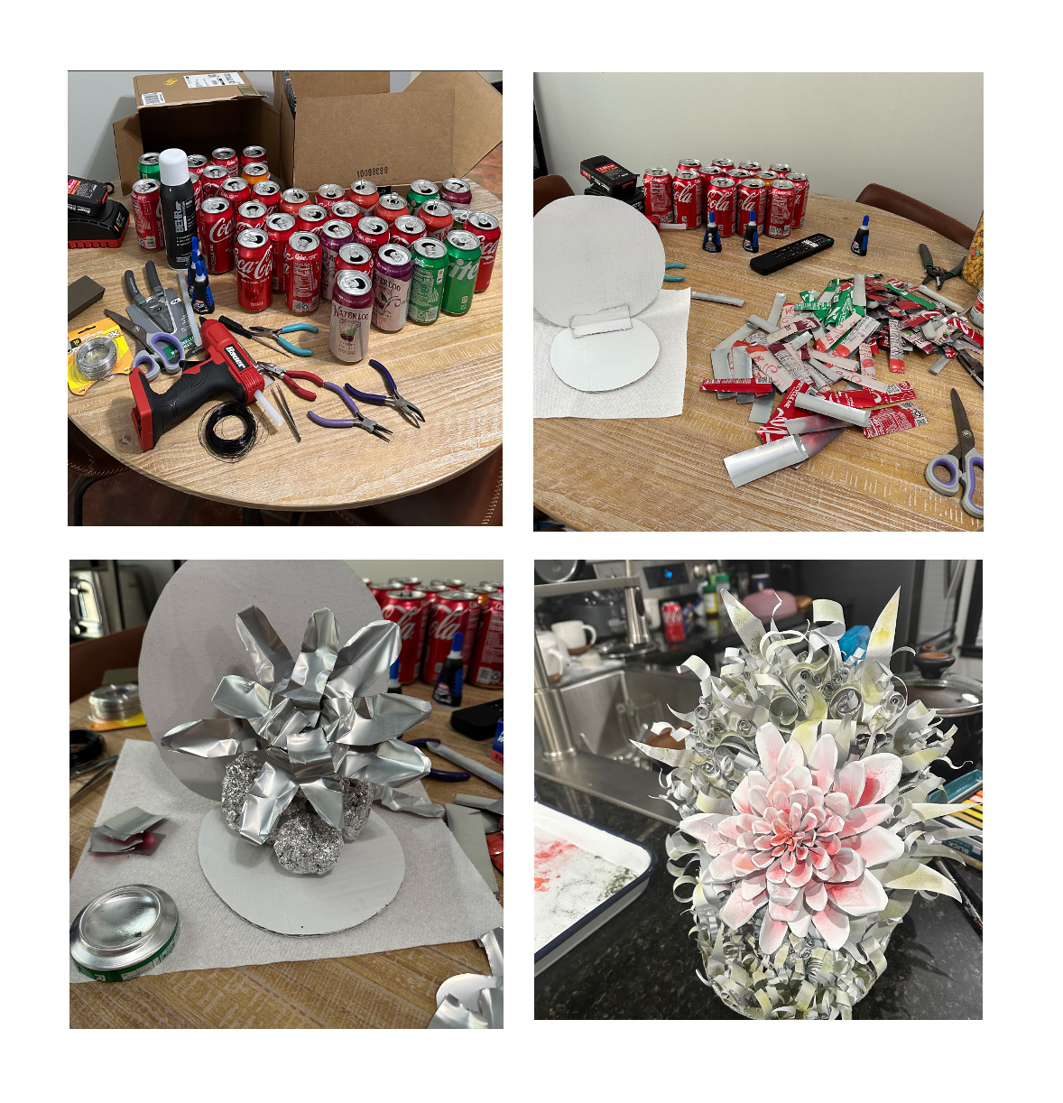 JAmber Mullins / JAmber Mullins, aluminum cans made into sculpture, goal of the project was to reuse common items to make a newly functional item or art piece