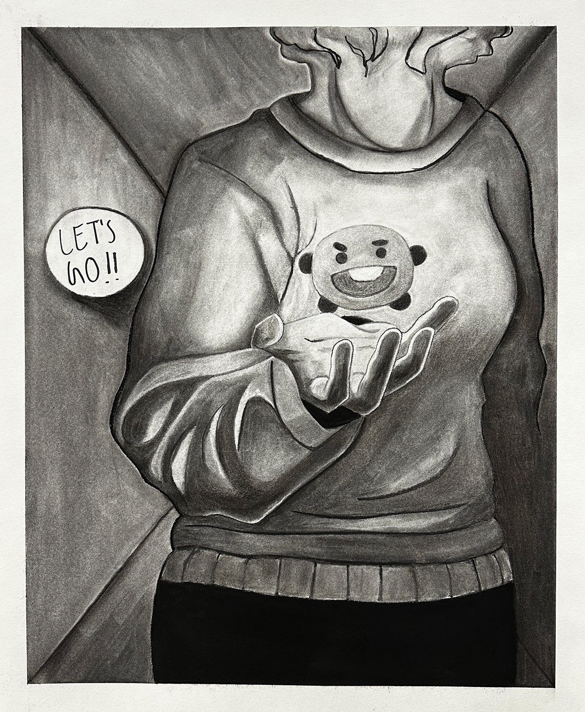 Jasmine Clark / Jasmine Clark, Capstone Project (still life, perspective, language, half figure and personal symbol), 24x18", pencil and charcoal on paper