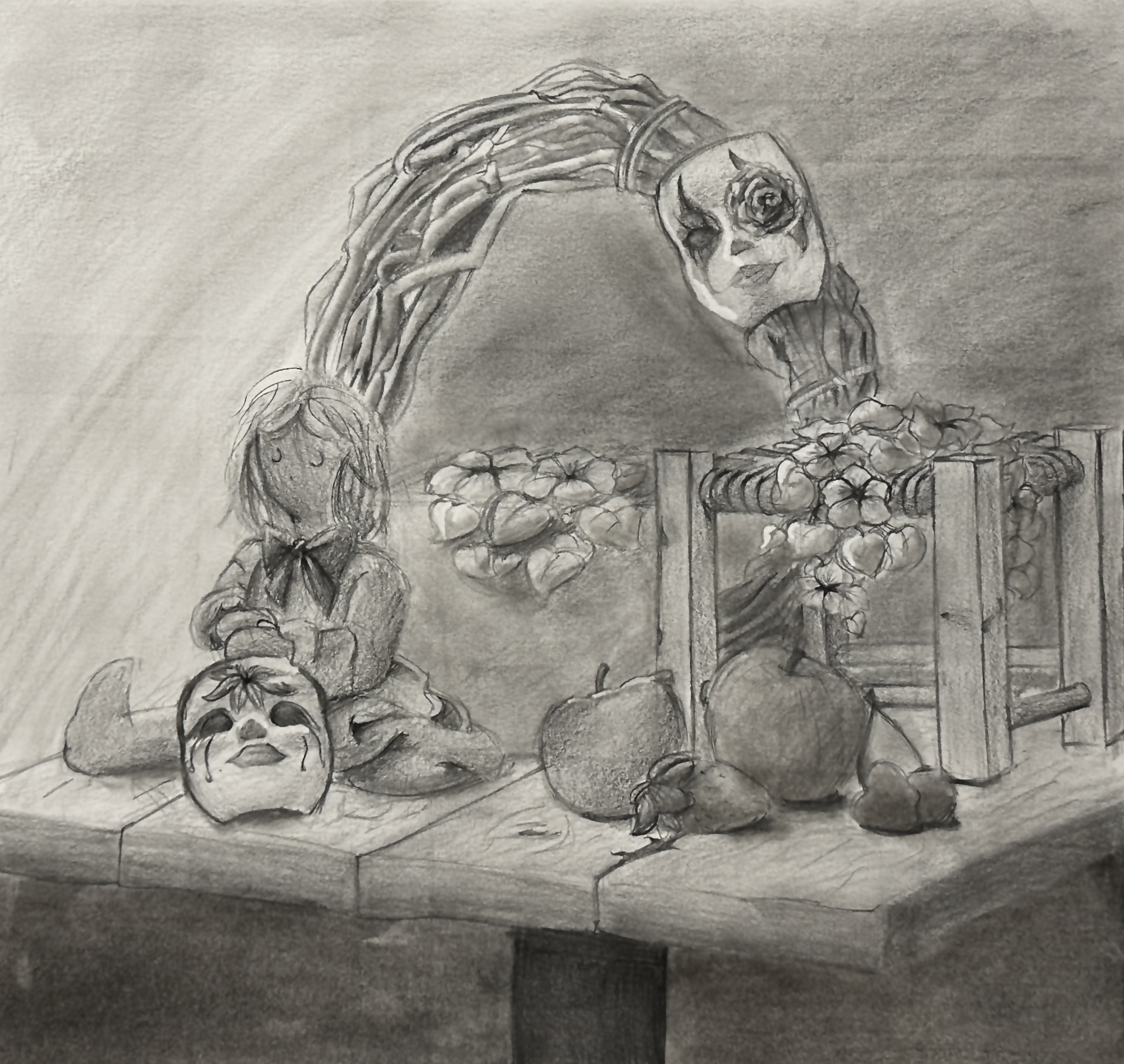 Mallory Steward / Mallory Steward, Self-directed Still Life, 18x18", pencil on paper