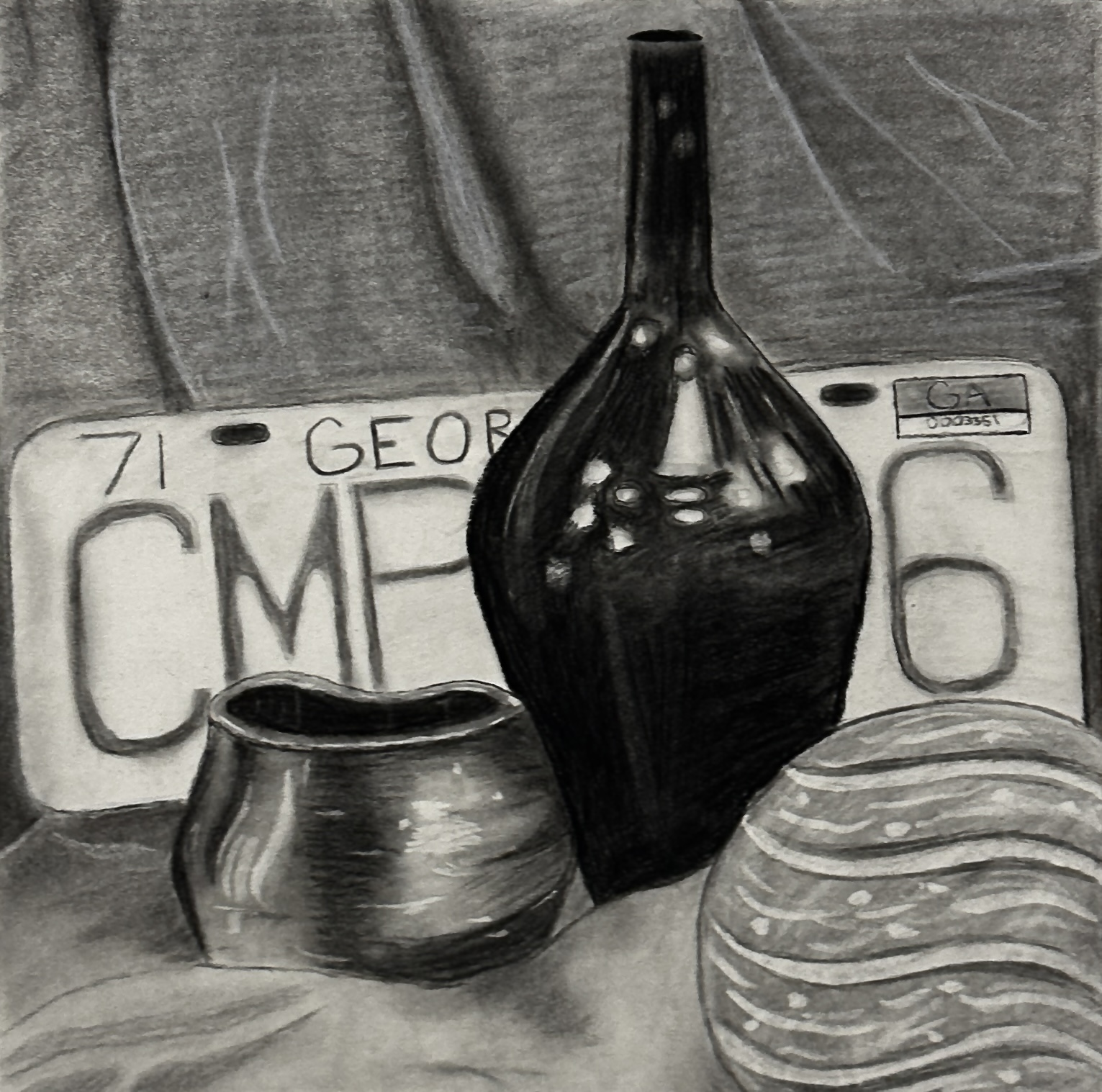 Arthy Natarajan / Arthy Natarajan, Self-directed Still Life, 24x18", pencil and charcoal on paper